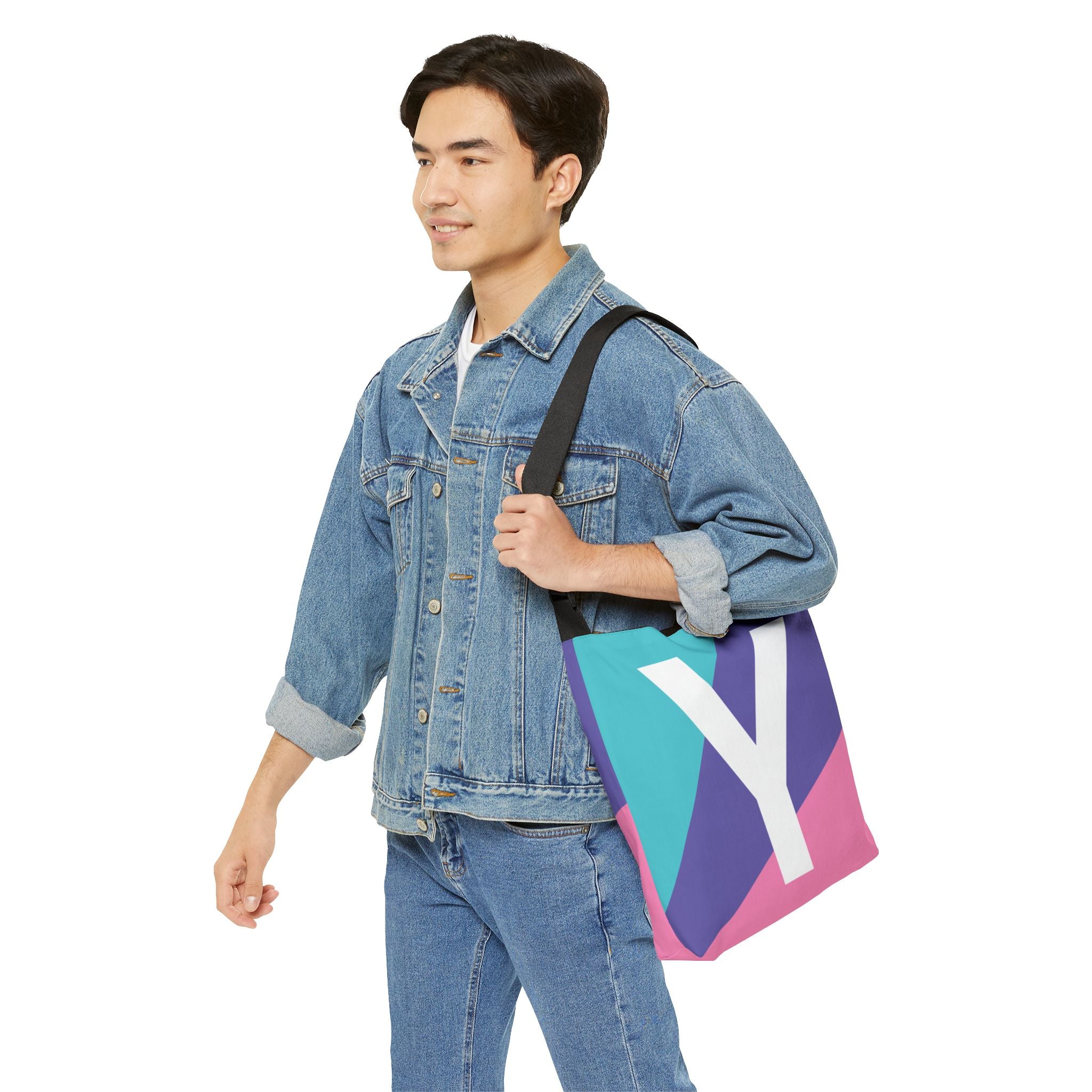 Initial Letter 'Y' Colorblock Adjustable Tote Bag — Monogram Alphabet Shoulder Bag