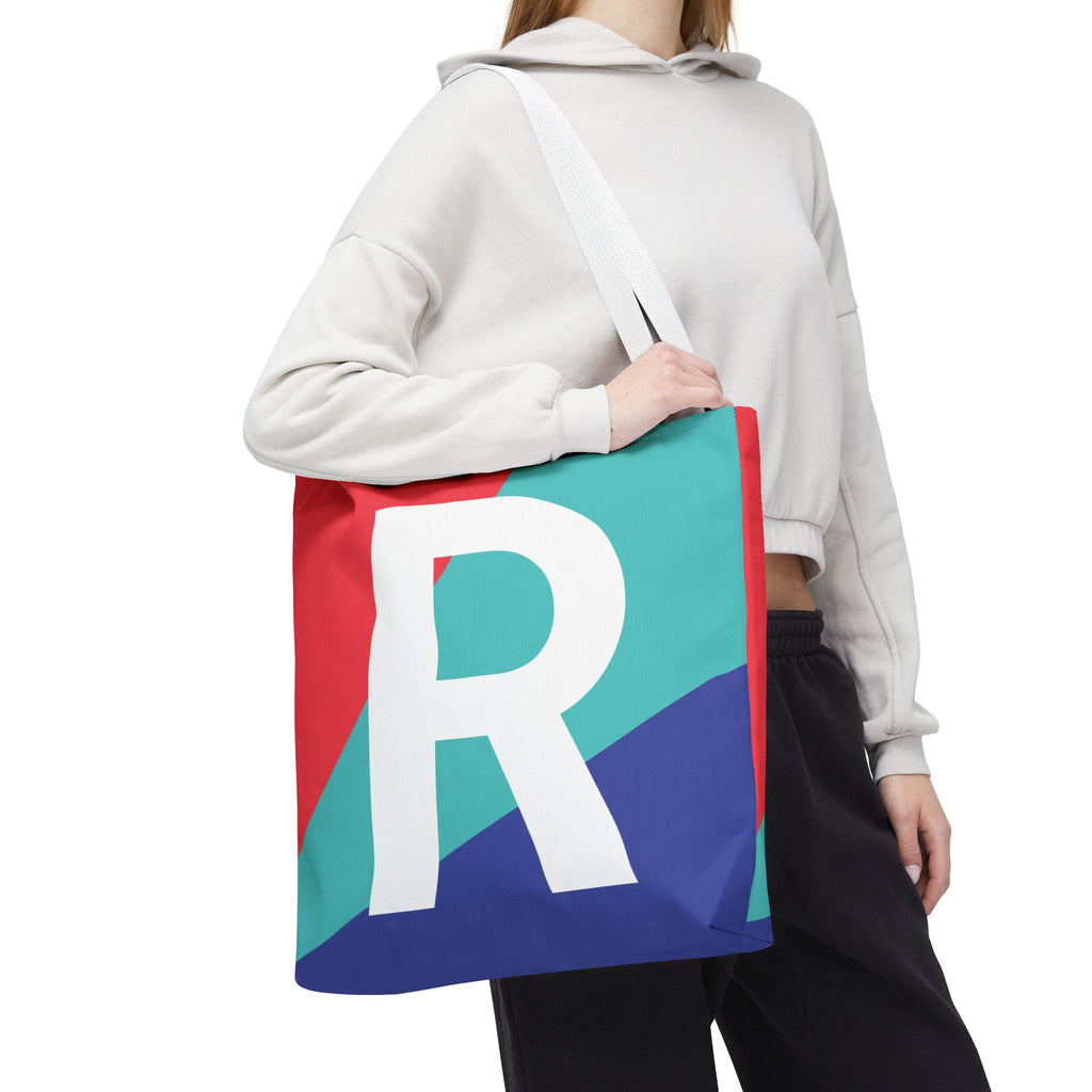 Monogram 'R' Colorblock Tote Bag — Personalized Initial R Shoulder Tote