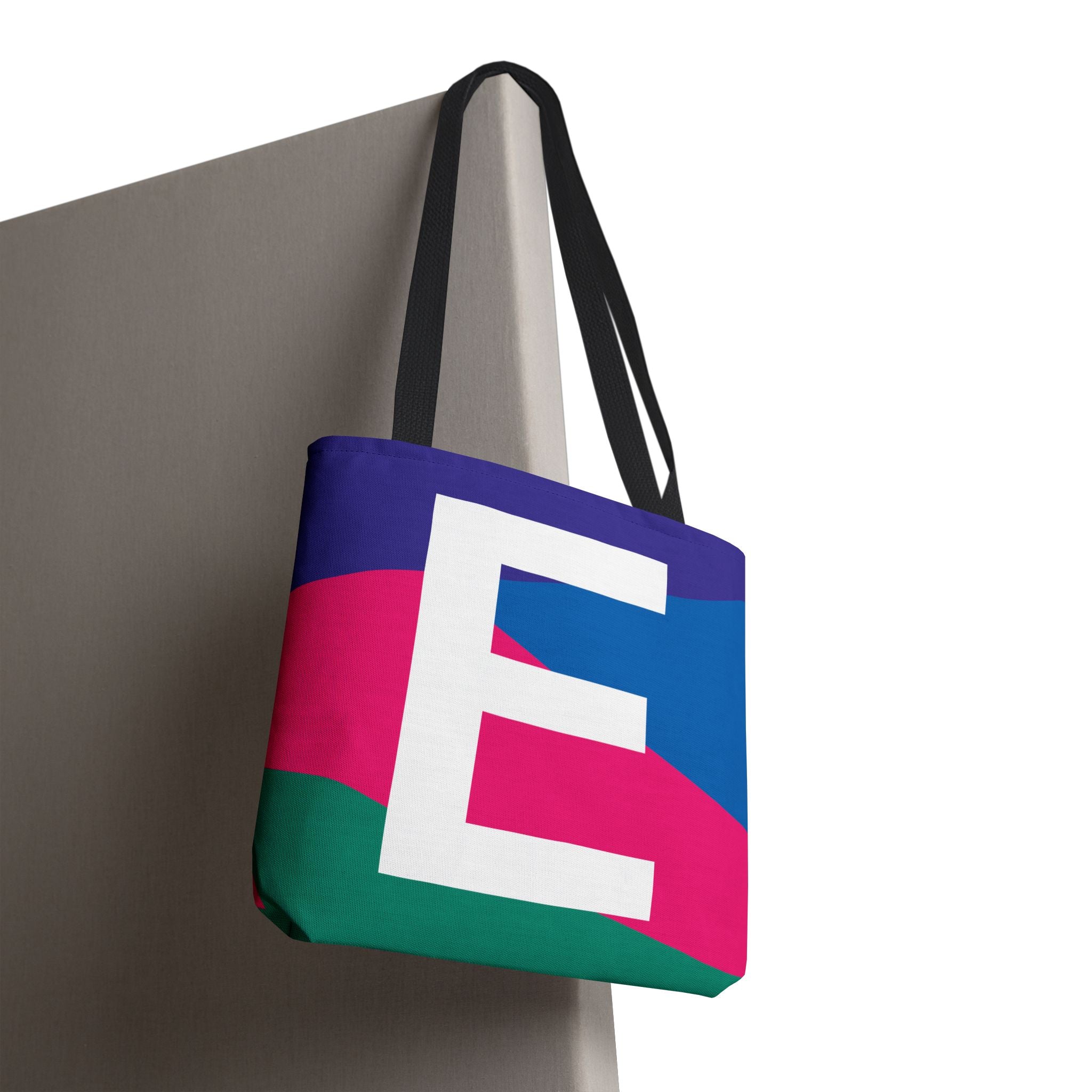 Monogram 'E' Colorblock Tote Bag — Personalized Initial E Shoulder Tote