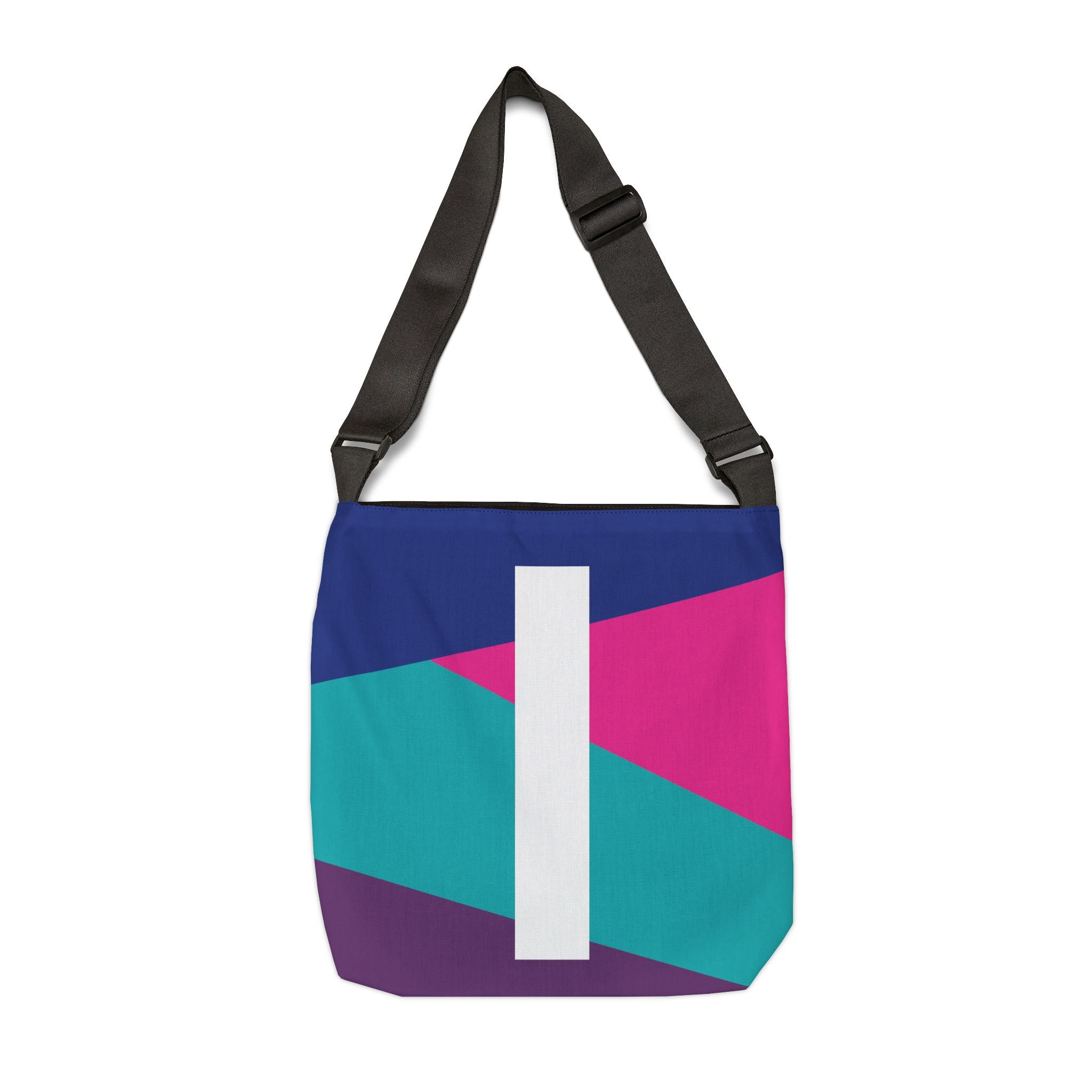 Initial Letter 'I' Colorblock Adjustable Tote Bag — Monogram Alphabet Shoulder Bag