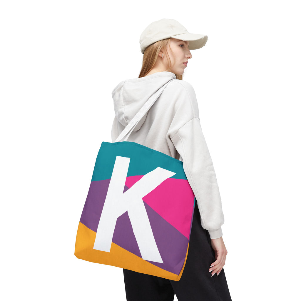 Monogram 'K' Colorblock Tote Bag — Personalized Initial K Shoulder Tote