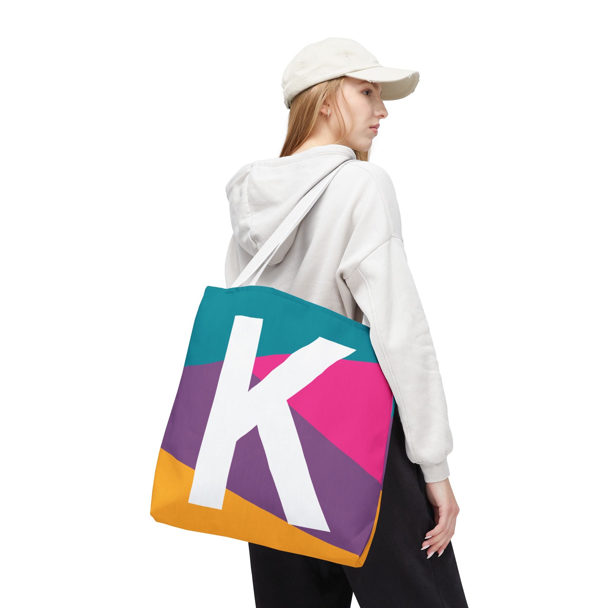 Monogram 'K' Colorblock Tote Bag — Personalized Initial K Shoulder Tote