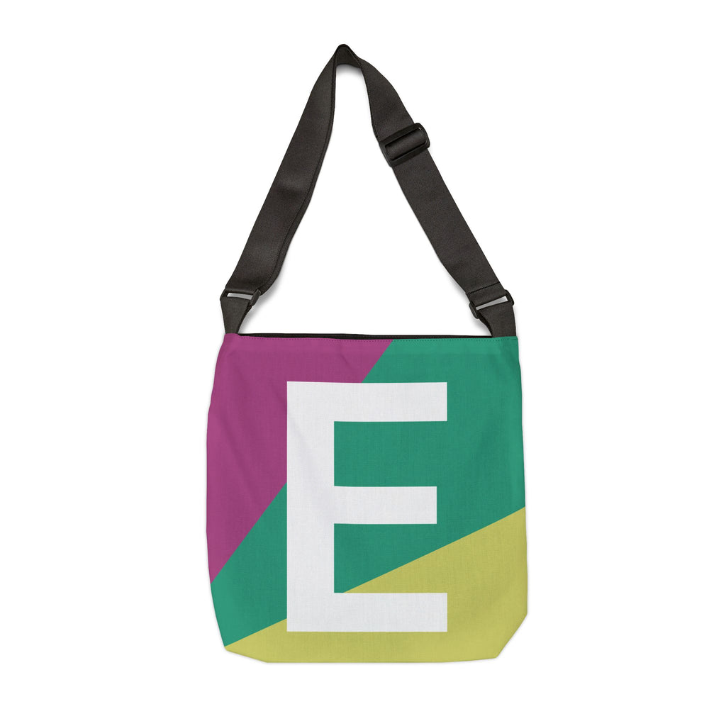 Initial Letter 'E' Colorblock Adjustable Tote Bag — Monogram Alphabet Shoulder Bag