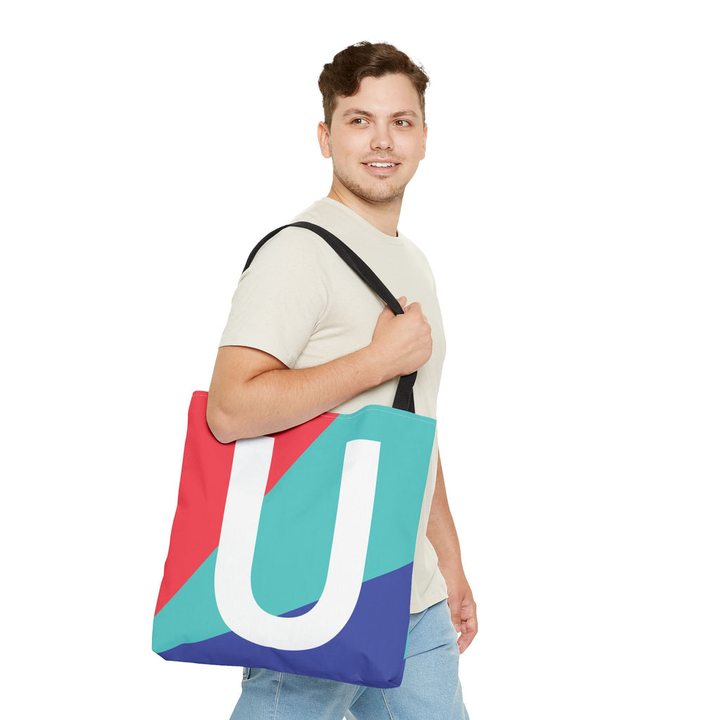 Monogram 'U' Colorblock Tote Bag — Personalized Initial U Shoulder Tote