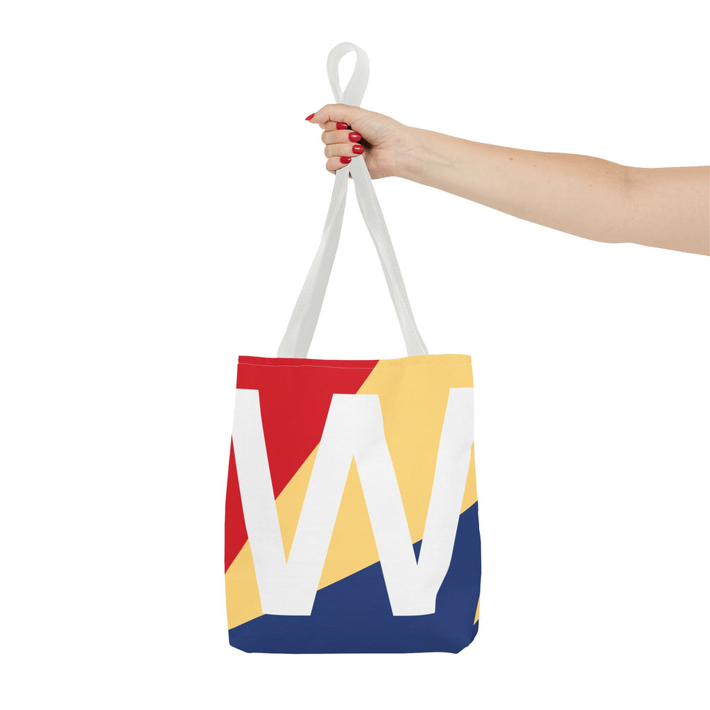Monogram 'W' Colorblock Tote Bag — Personalized Initial W Shoulder Tote