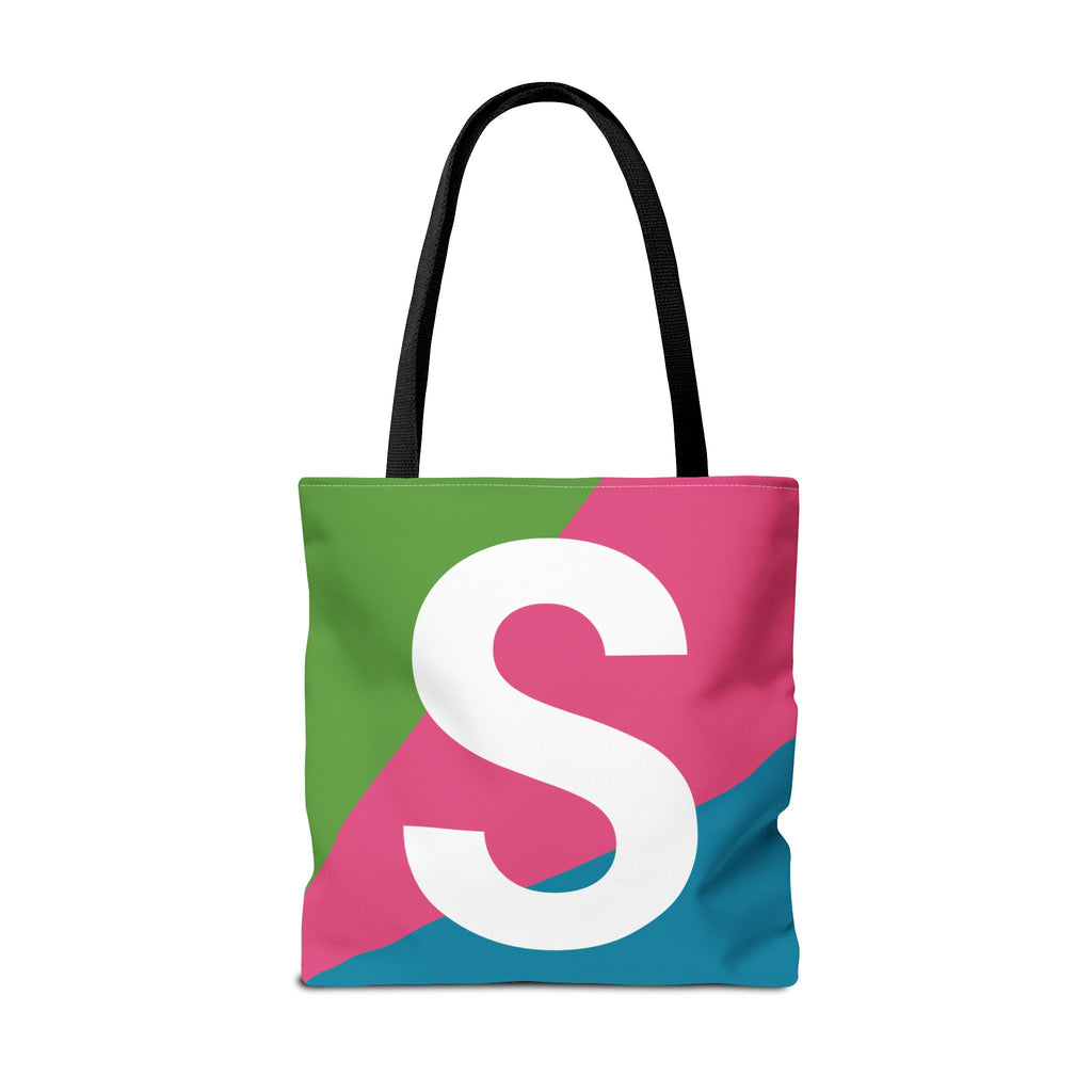 Monogram 'S' Colorblock Tote Bag — Personalized Initial S Shoulder Tote