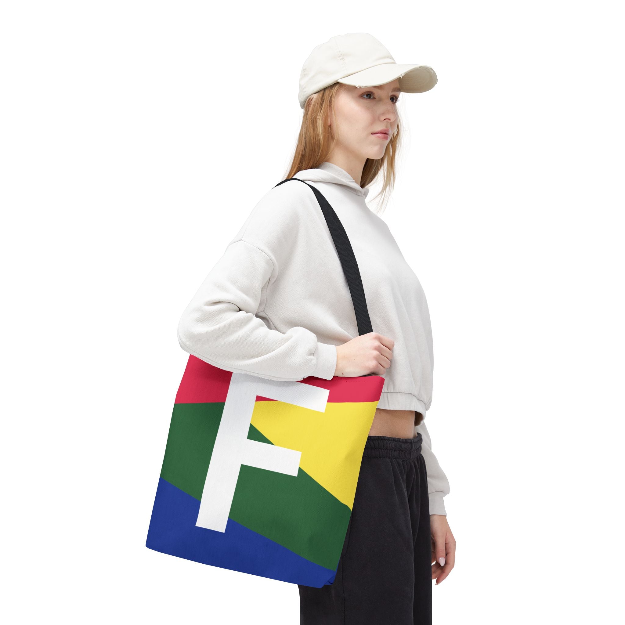Monogram 'F' Colorblock Tote Bag — Personalized Initial F Shoulder Tote