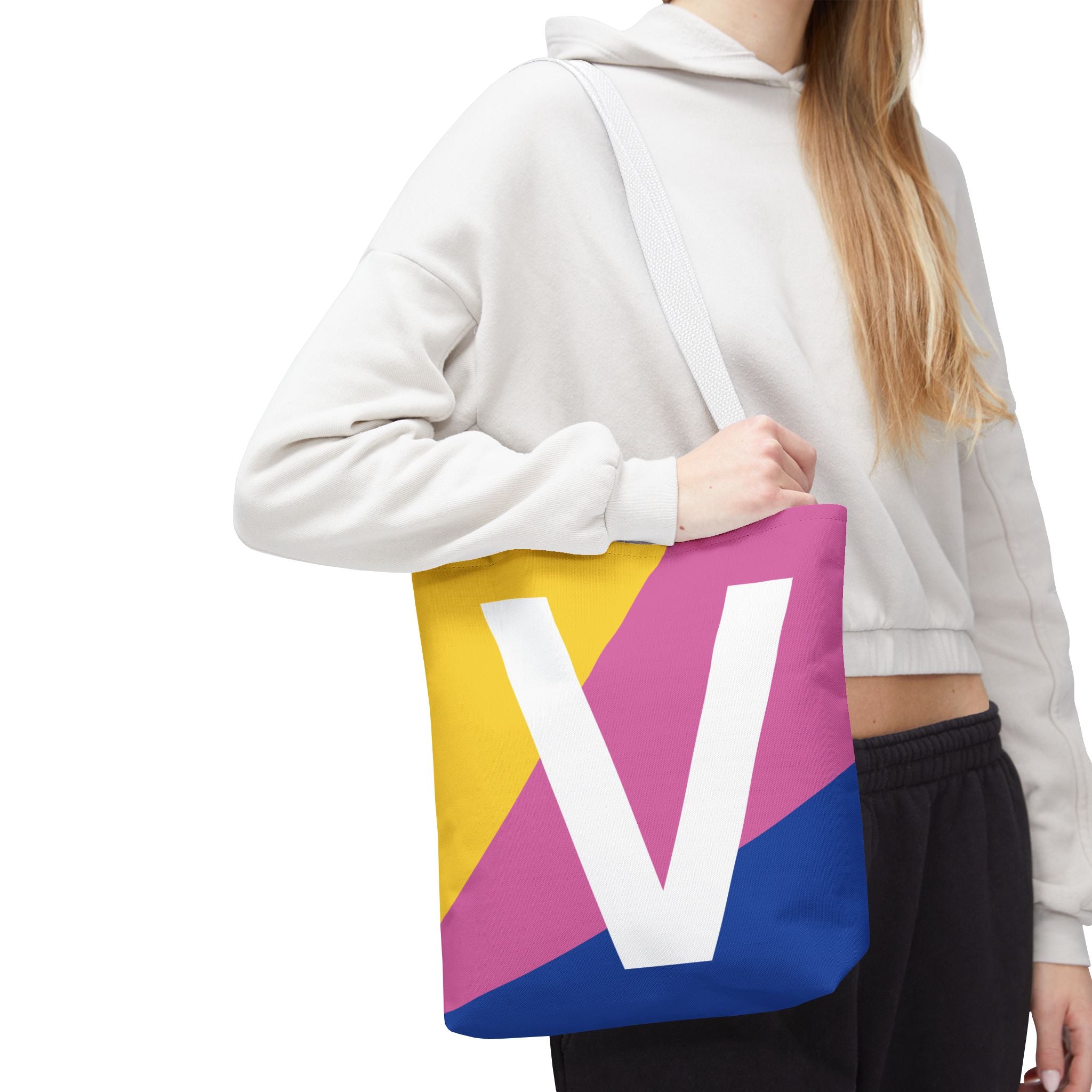 Monogram 'V' Colorblock Tote Bag — Personalized Initial V Shoulder Tote
