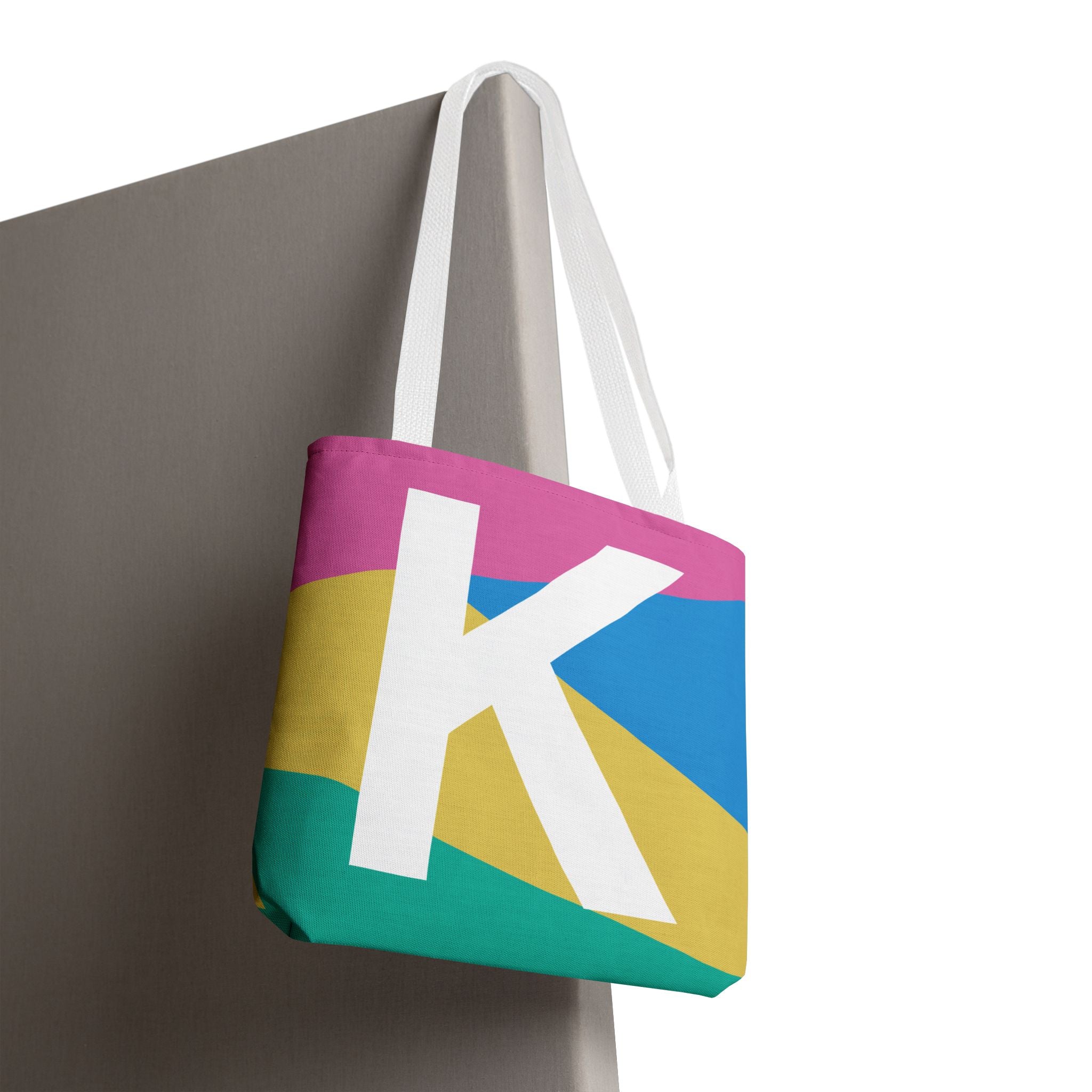 Monogram 'K' Colorblock Tote Bag — Personalized Initial K Shoulder Tote
