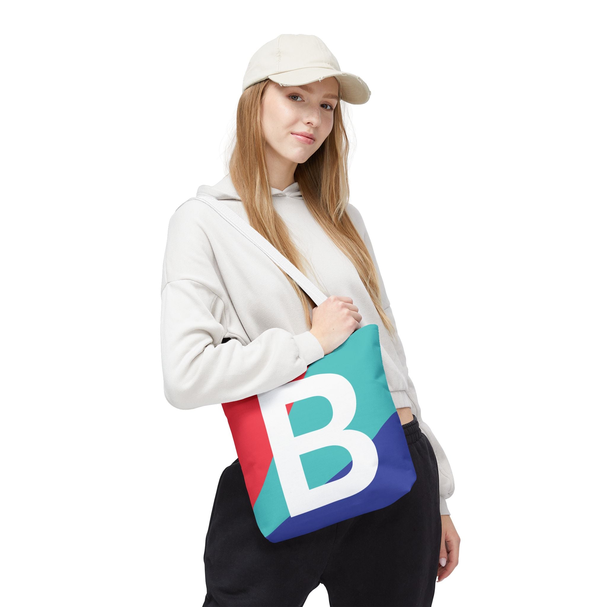 Monogram 'B' Colorblock Tote Bag — Personalized Initial B Shoulder Tote