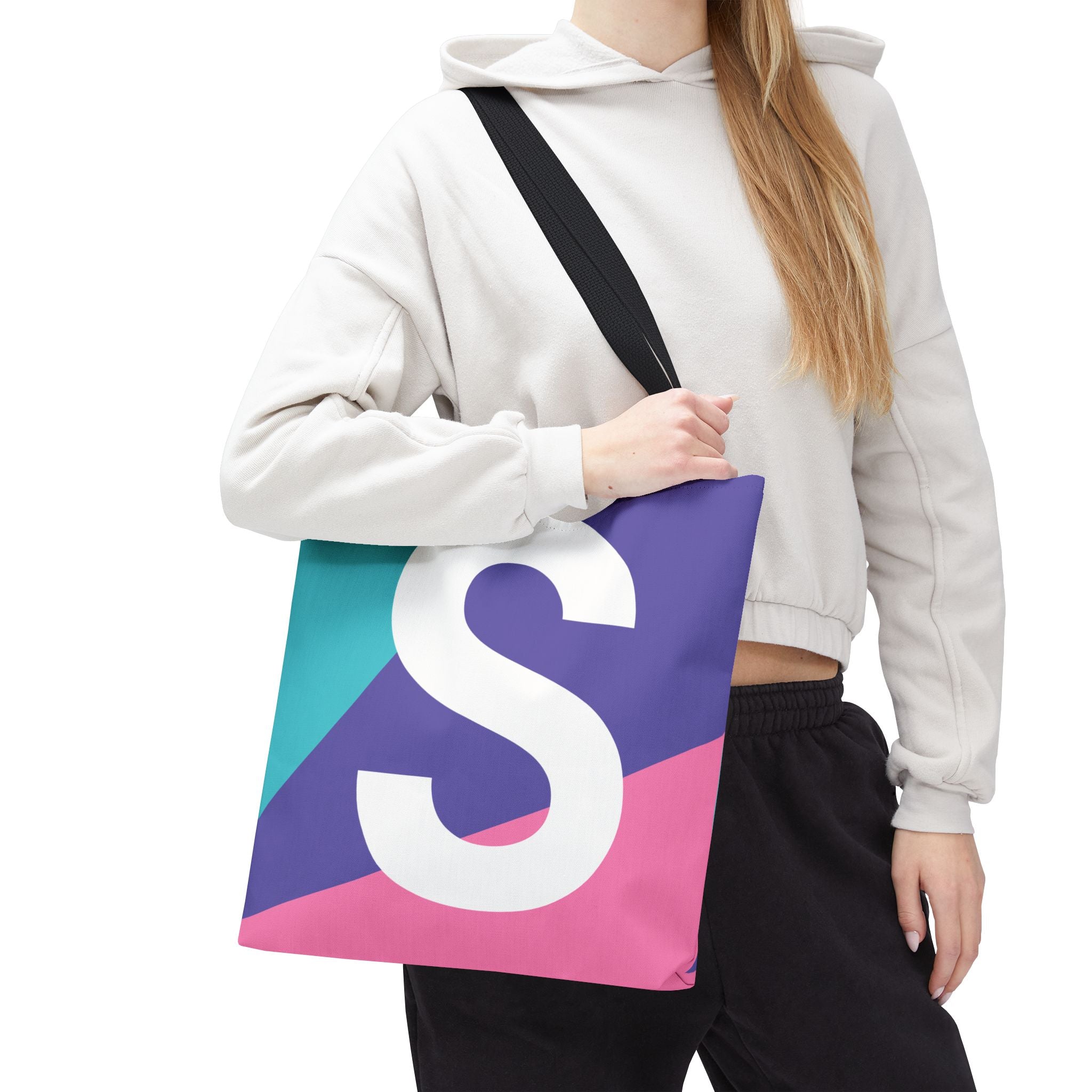 Monogram 'S' Colorblock Tote Bag — Personalized Initial S Shoulder Tote