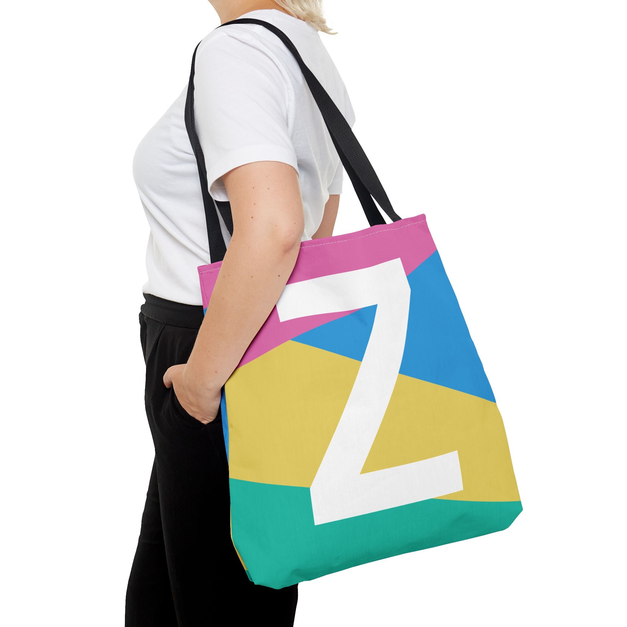 Monogram 'Z' Colorblock Tote Bag — Personalized Initial Z Shoulder Tote