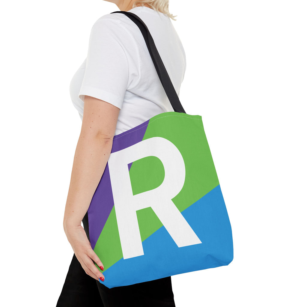 Monogram 'R' Colorblock Tote Bag — Personalized Initial R Shoulder Tote