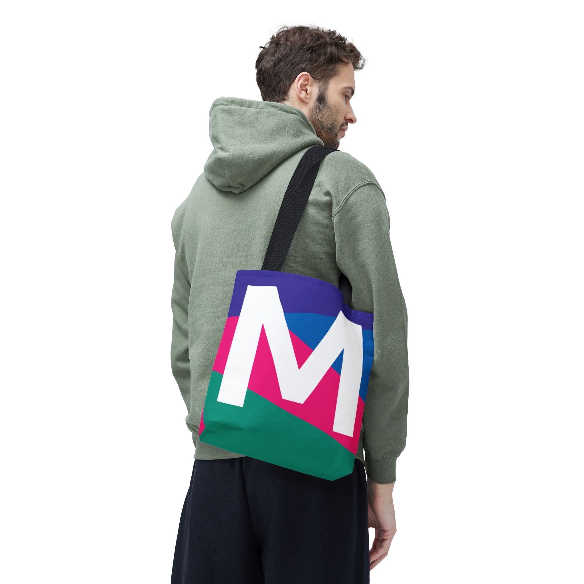 Monogram 'M' Colorblock Tote Bag — Personalized Initial M Shoulder Tote