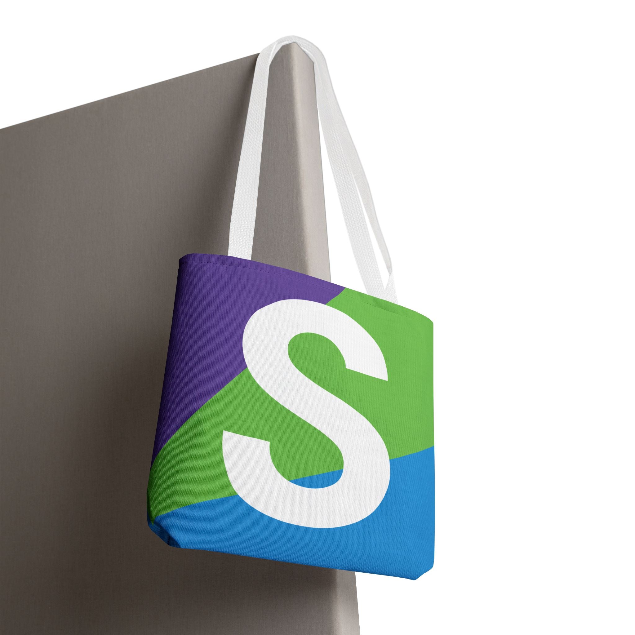 Monogram 'S' Colorblock Tote Bag — Personalized Initial S Shoulder Tote