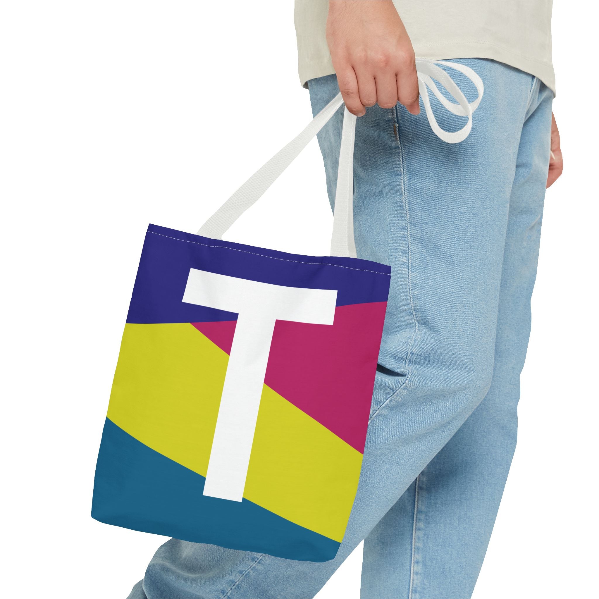 Monogram 'T' Colorblock Tote Bag — Personalized Initial T Shoulder Tote