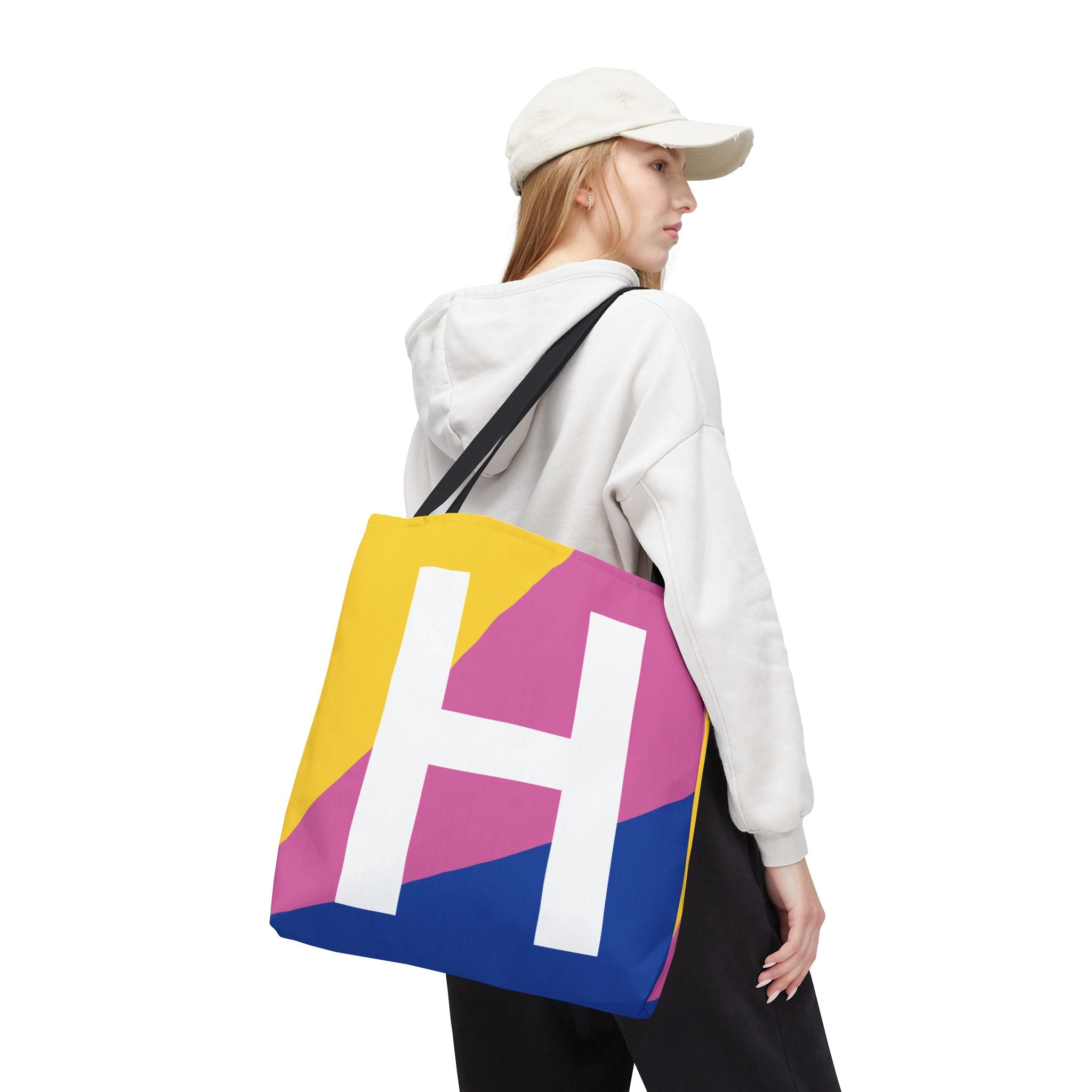 Monogram 'H' Colorblock Tote Bag — Personalized Initial H Shoulder Tote