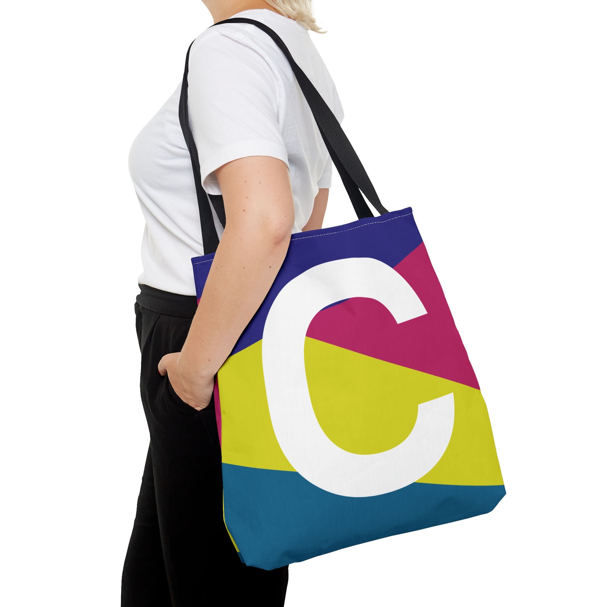 Monogram 'C' Colorblock Tote Bag — Personalized Initial C Shoulder Tote