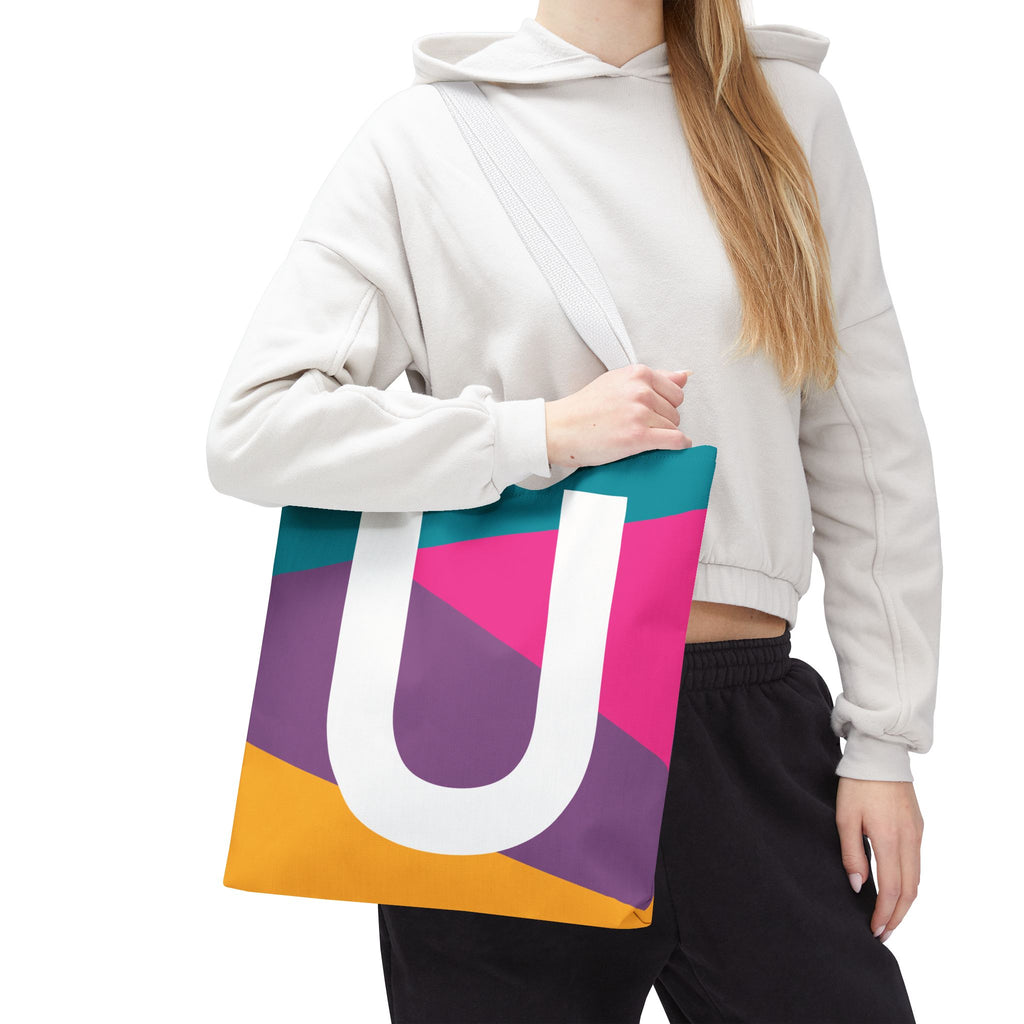 Monogram 'U' Colorblock Tote Bag — Personalized Initial U Shoulder Tote