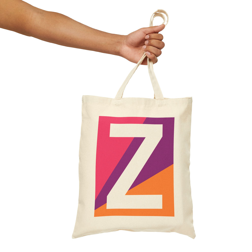 Initial Z Colorblock Canvas Tote Bag — Monogram Letter Z Reusable Grocery Tote