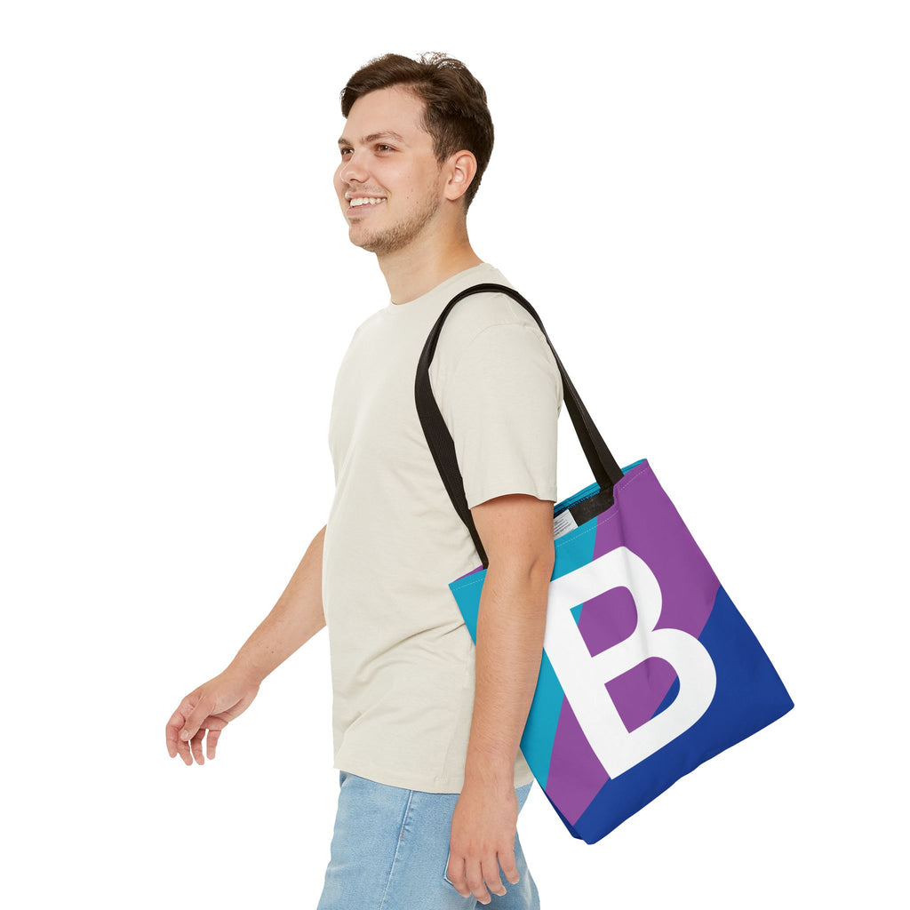 Monogram 'B' Colorblock Tote Bag — Personalized Initial B Shoulder Tote