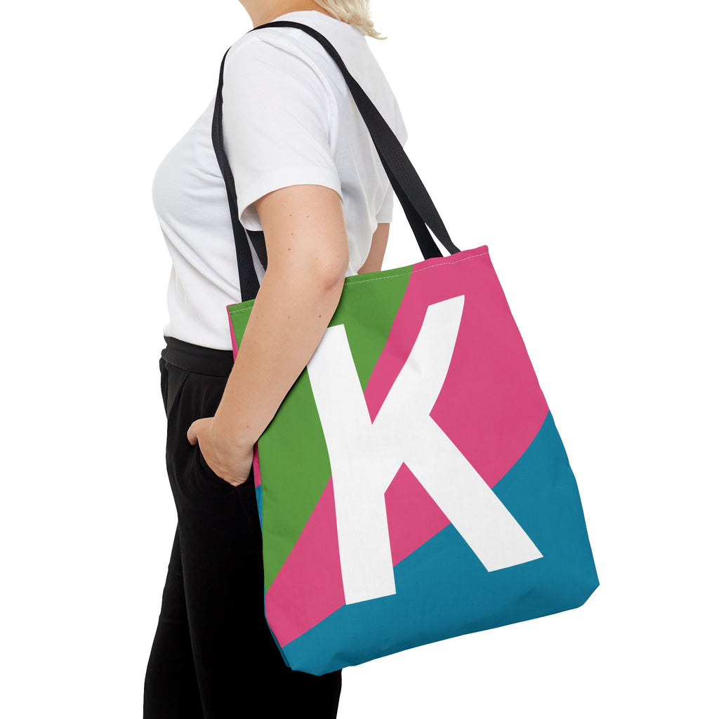 Monogram 'K' Colorblock Tote Bag — Personalized Initial K Shoulder Tote