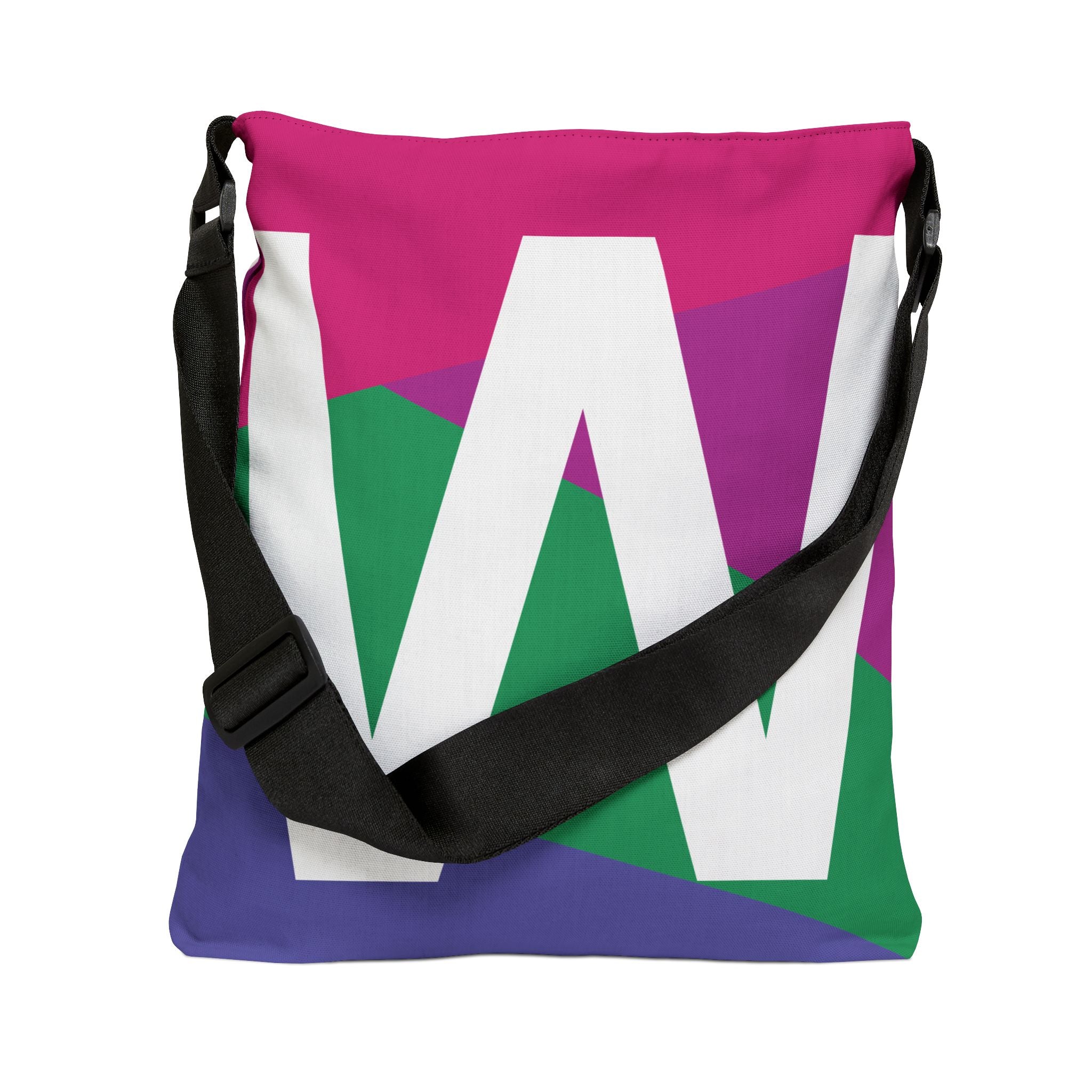 Initial Letter 'W' Colorblock Adjustable Tote Bag — Monogram Alphabet Shoulder Bag