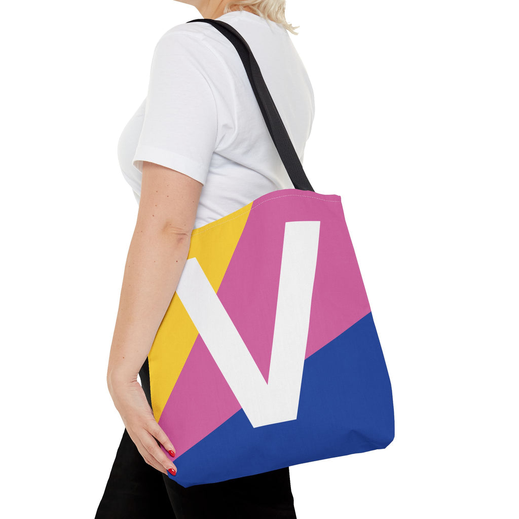 Monogram 'V' Colorblock Tote Bag — Personalized Initial V Shoulder Tote