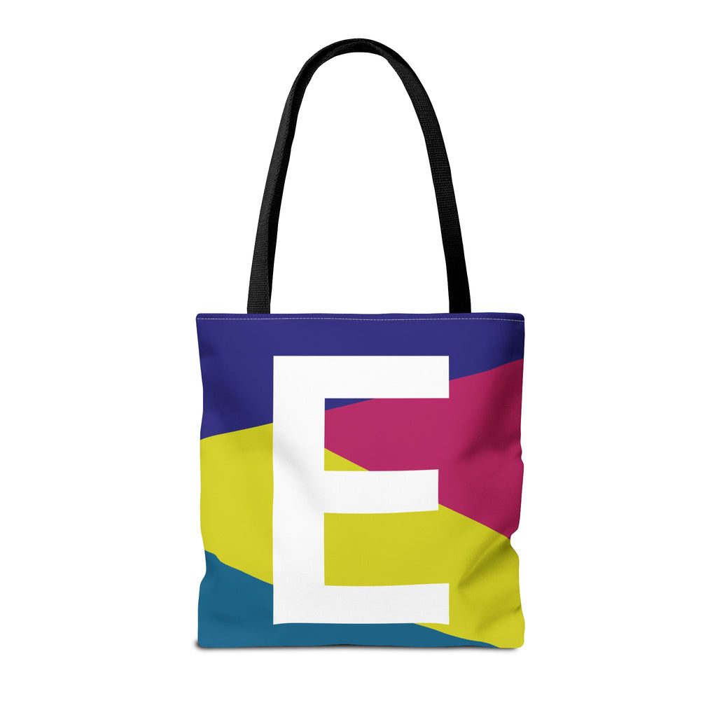 Monogram 'E' Colorblock Tote Bag — Personalized Initial E Shoulder Tote