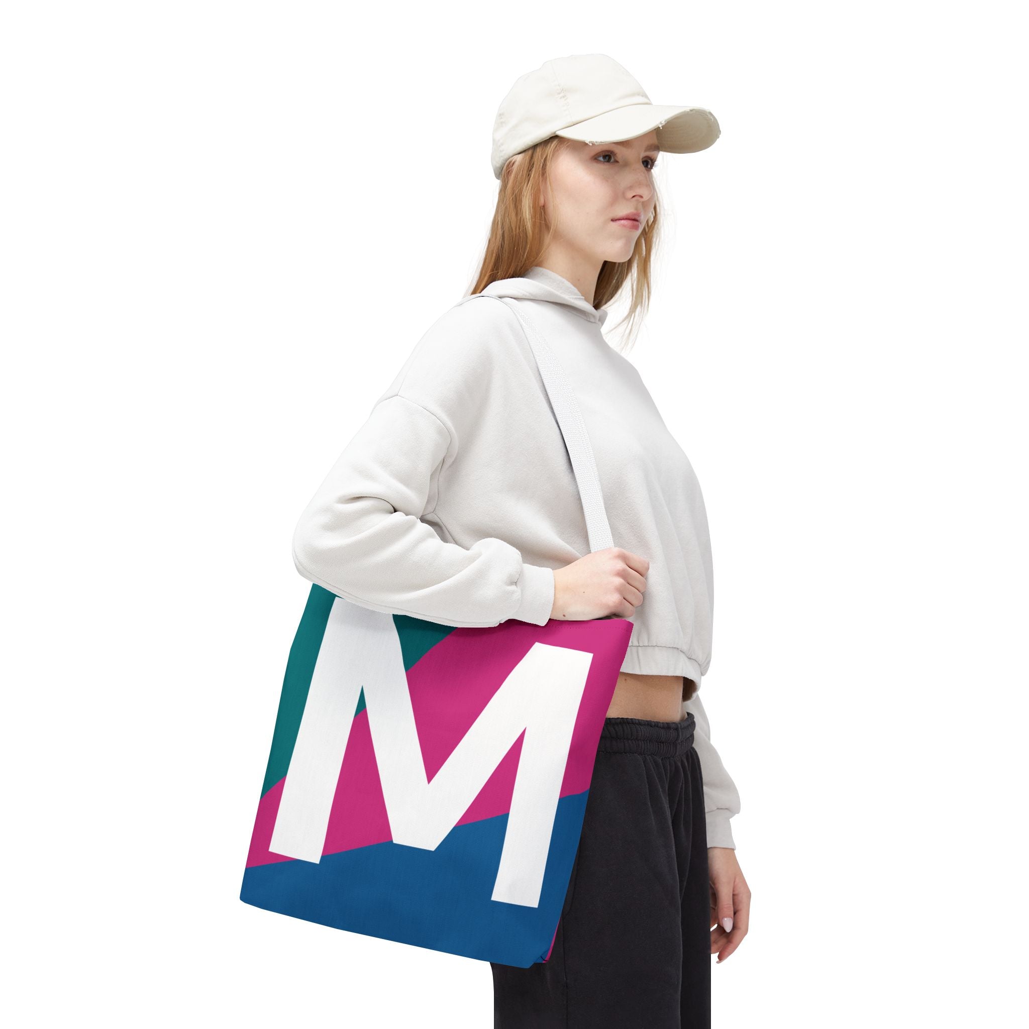 Monogram 'M' Colorblock Tote Bag — Personalized Initial M Shoulder Tote
