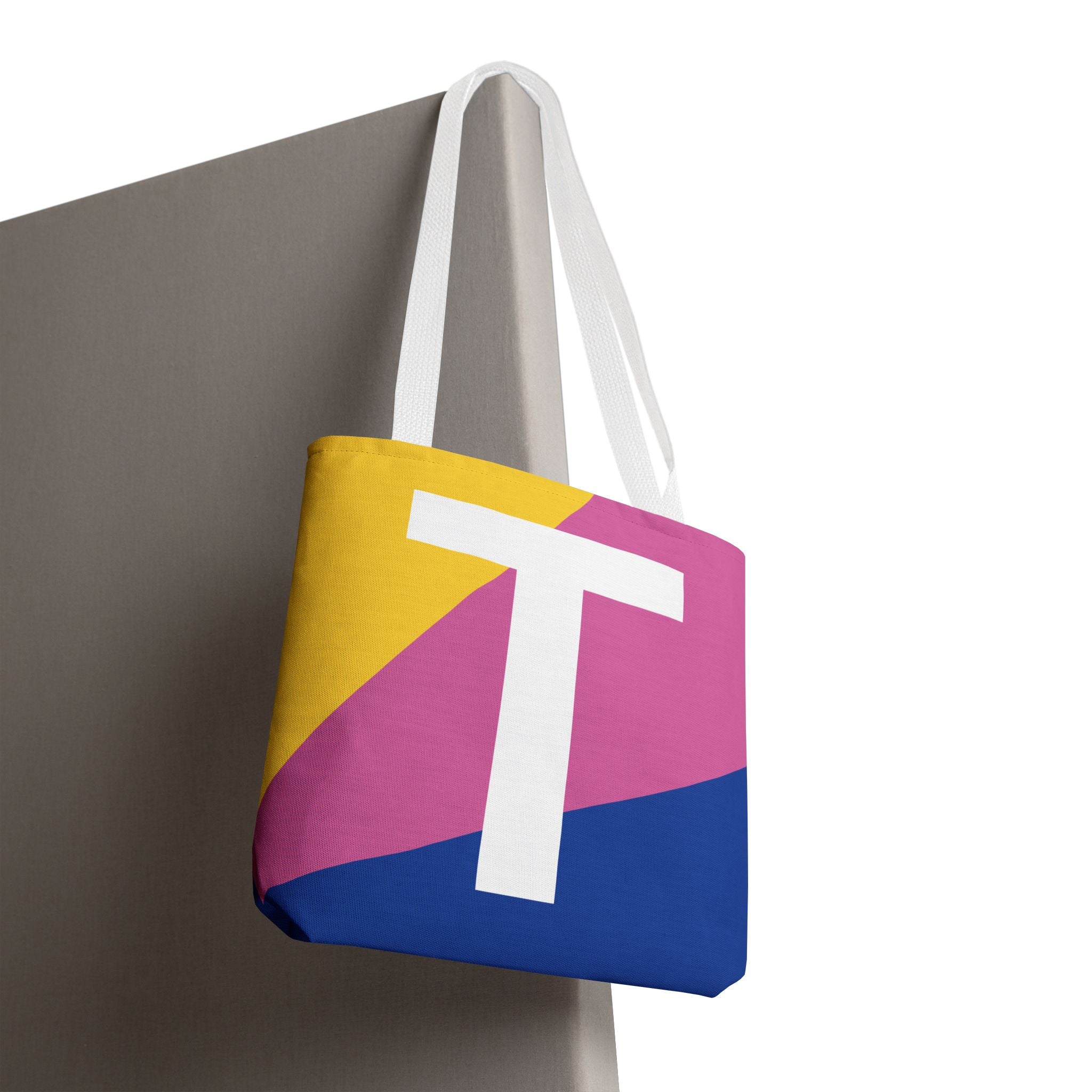 Monogram 'T' Colorblock Tote Bag — Personalized Initial T Shoulder Tote