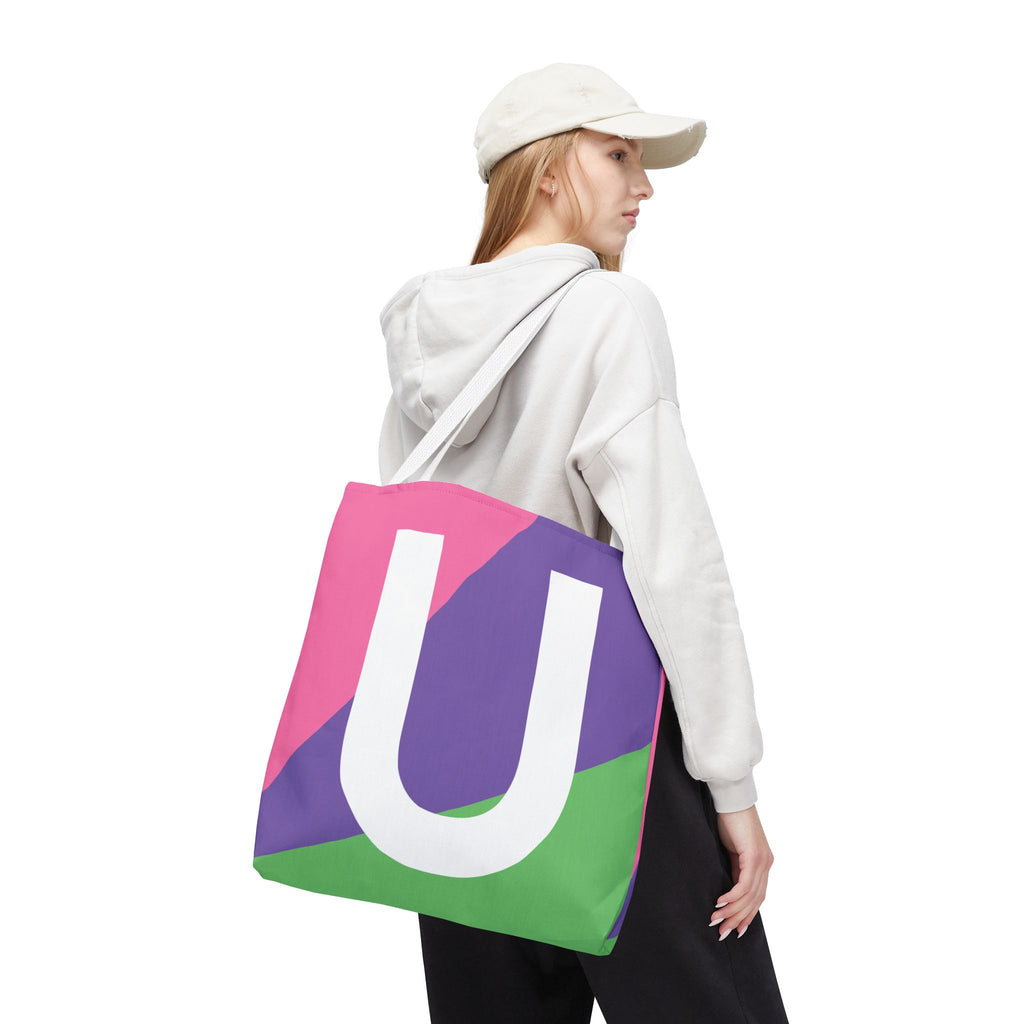 Monogram 'U' Colorblock Tote Bag — Personalized Initial U Shoulder Tote