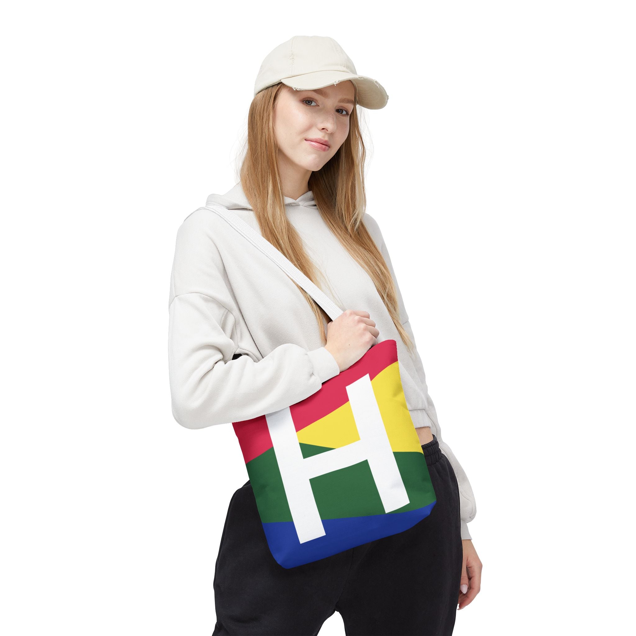 Monogram 'H' Colorblock Tote Bag — Personalized Initial H Shoulder Tote