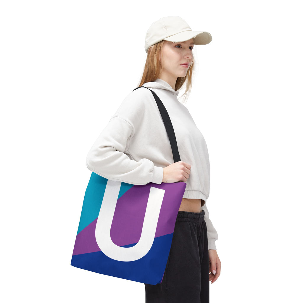Monogram 'U' Colorblock Tote Bag — Personalized Initial U Shoulder Tote
