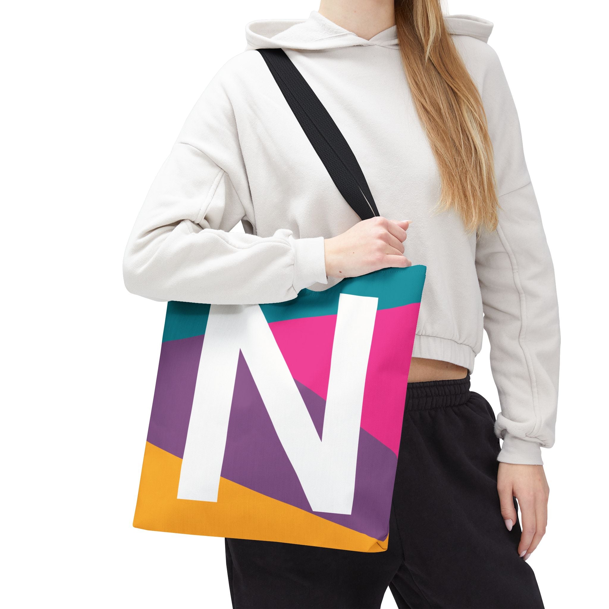 Monogram 'N' Colorblock Tote Bag — Personalized Initial N Shoulder Tote