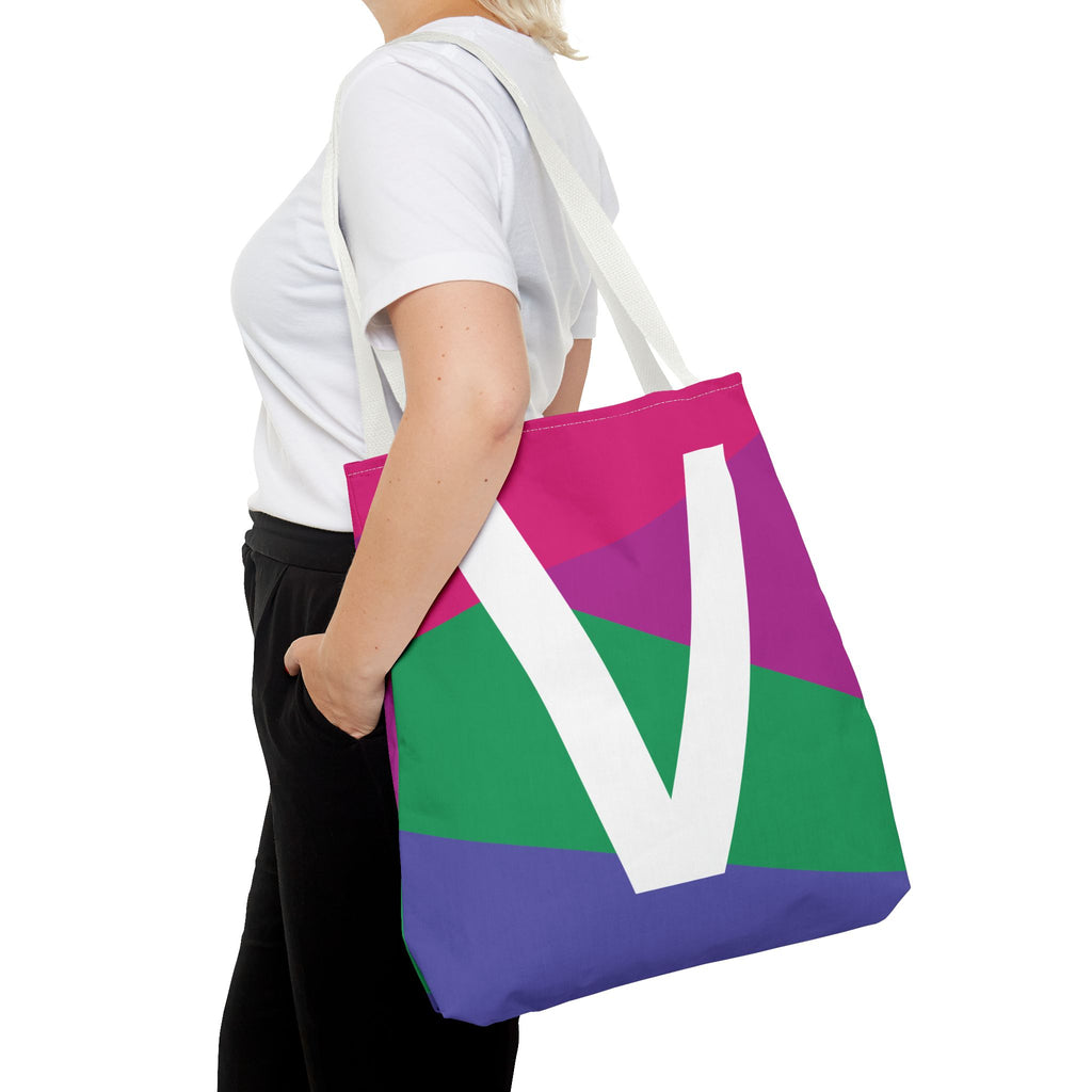 Monogram 'V' Colorblock Tote Bag — Personalized Initial V Shoulder Tote