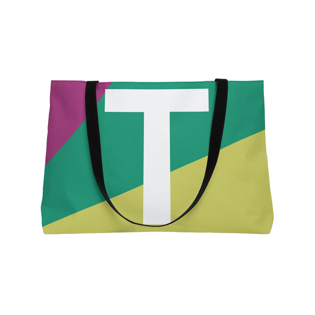 Personalized 'T' Colorblock Tote Bag — Monogram Weekender Tote