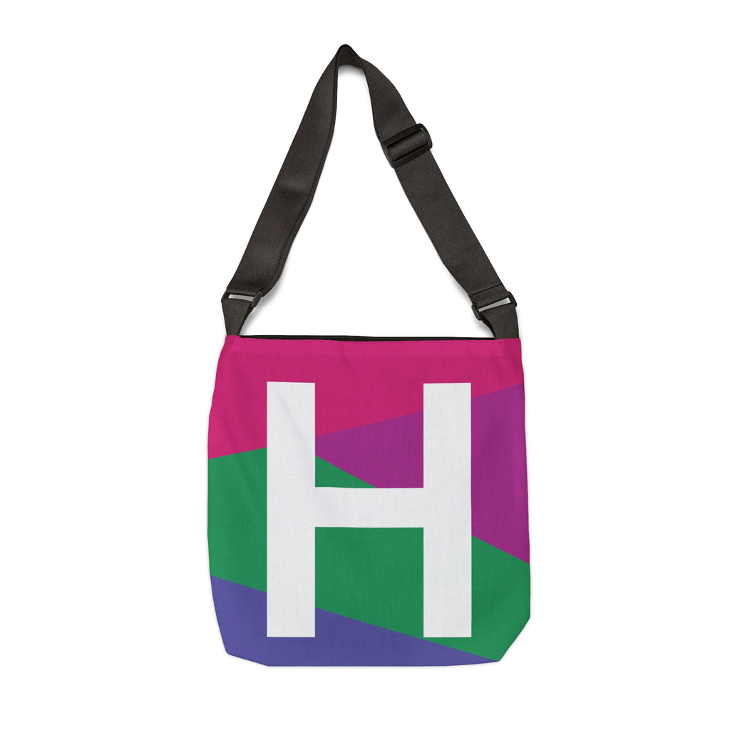 Initial Letter 'H' Colorblock Adjustable Tote Bag — Monogram Alphabet Shoulder Bag