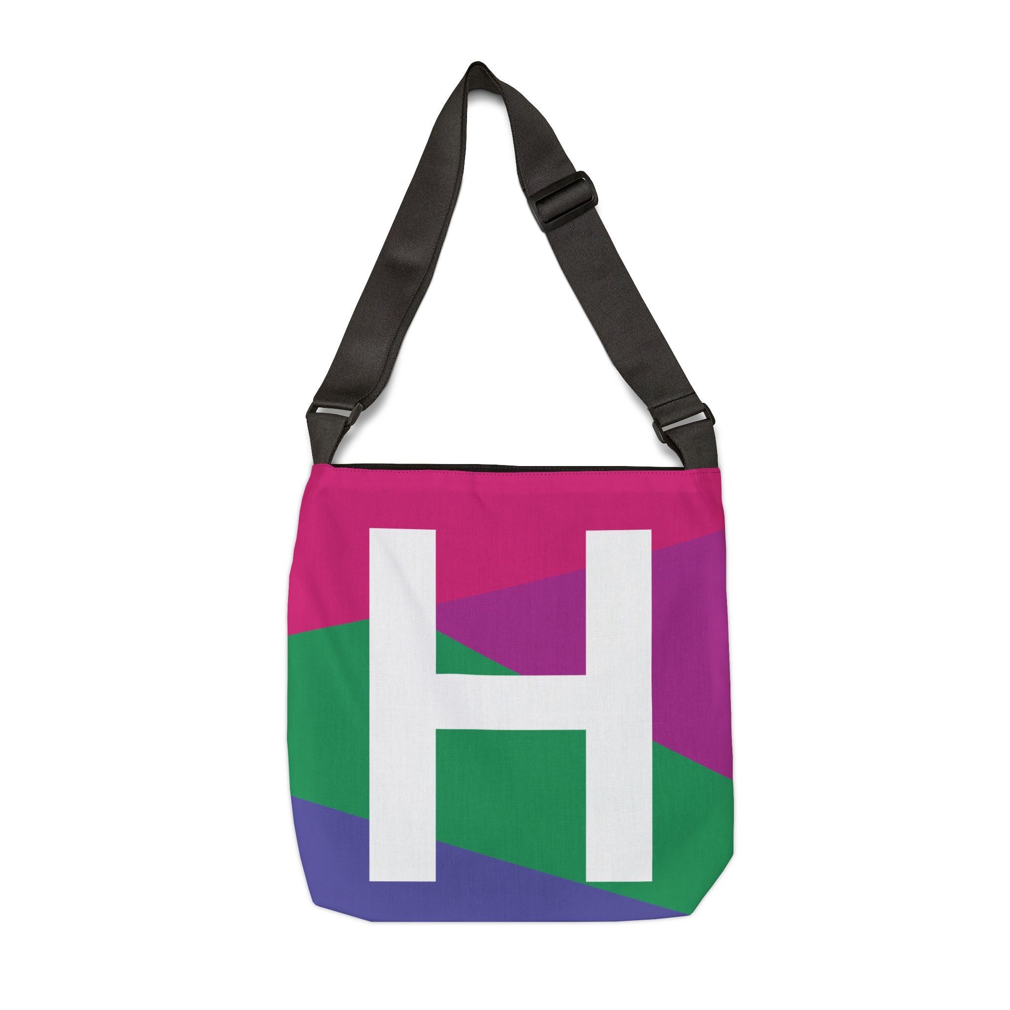 Initial Letter 'H' Colorblock Adjustable Tote Bag — Monogram Alphabet Shoulder Bag