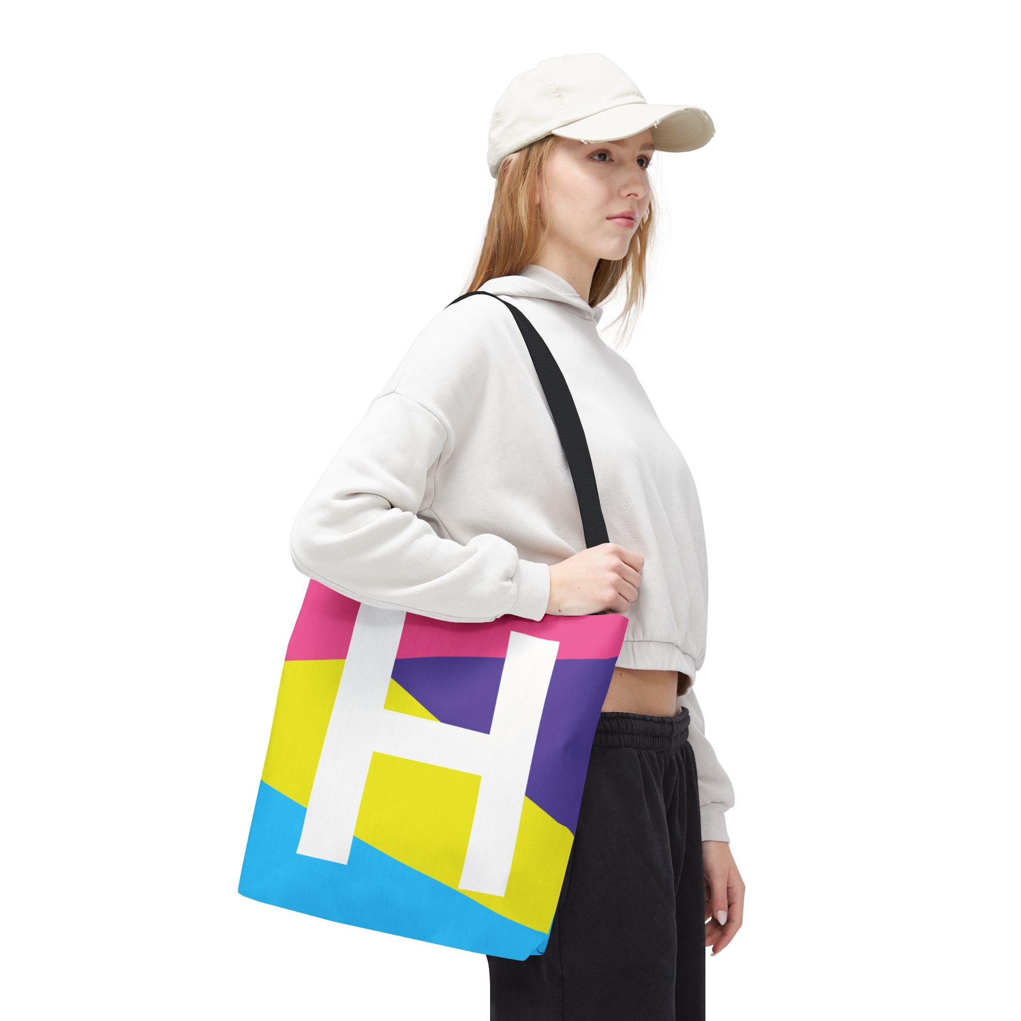 Monogram 'H' Colorblock Tote Bag — Personalized Initial H Shoulder Tote