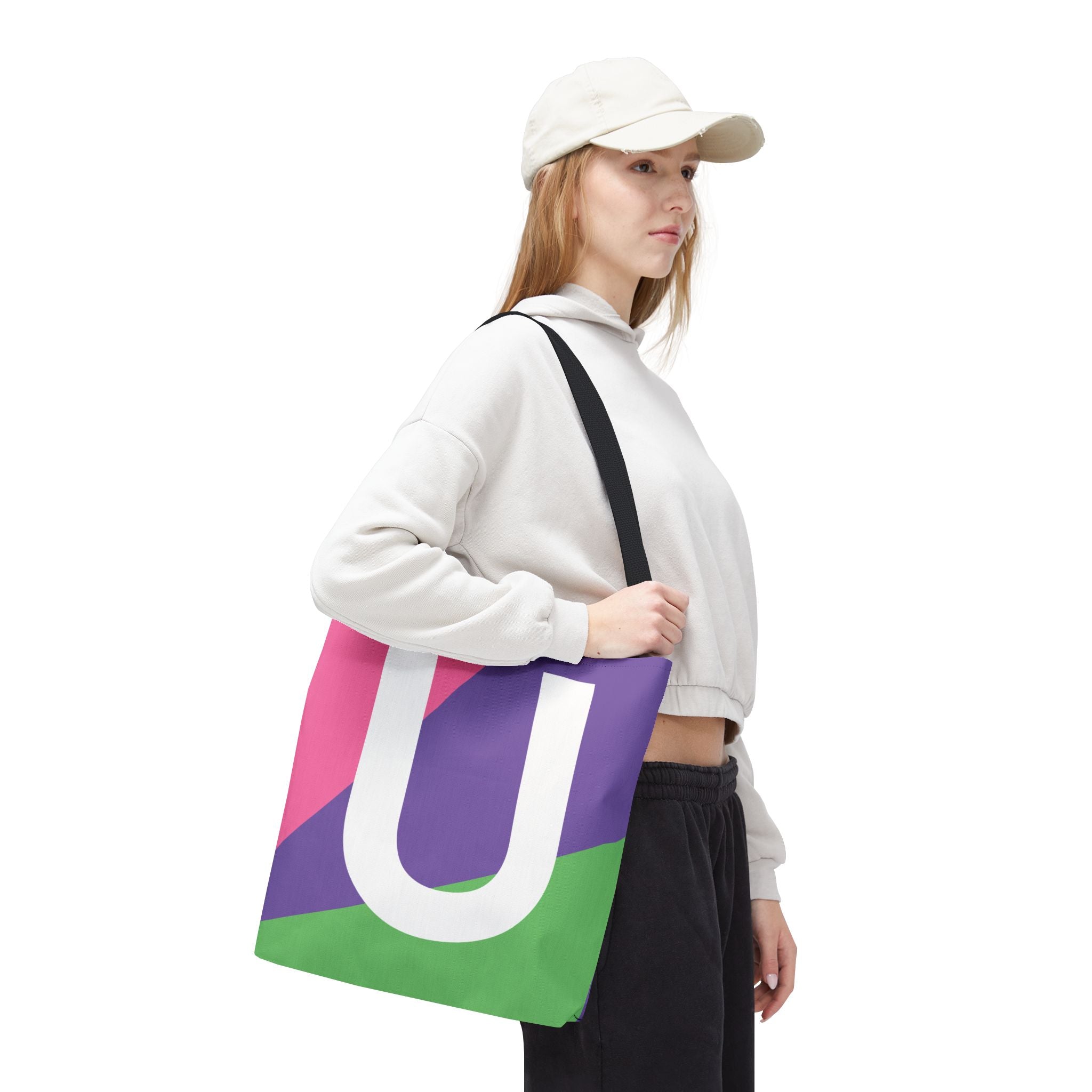 Monogram 'U' Colorblock Tote Bag — Personalized Initial U Shoulder Tote