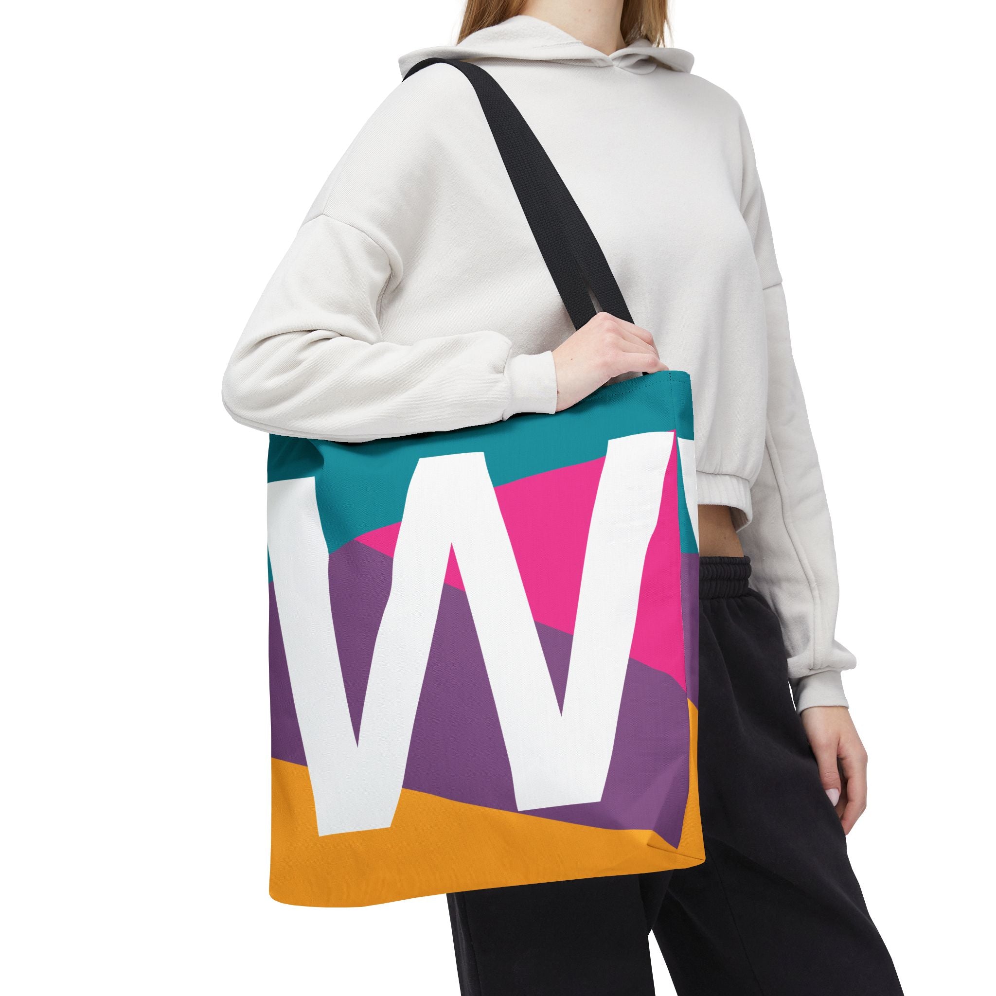 Monogram 'W' Colorblock Tote Bag — Personalized Initial W Shoulder Tote