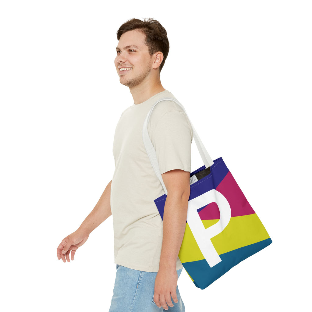 Monogram 'P' Colorblock Tote Bag — Personalized Initial P Shoulder Tote