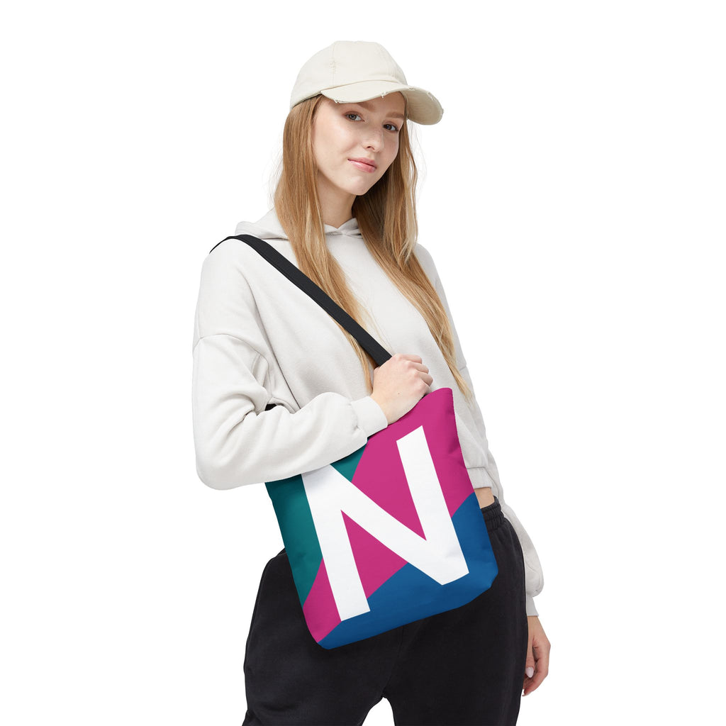 Monogram 'N' Colorblock Tote Bag — Personalized Initial N Shoulder Tote
