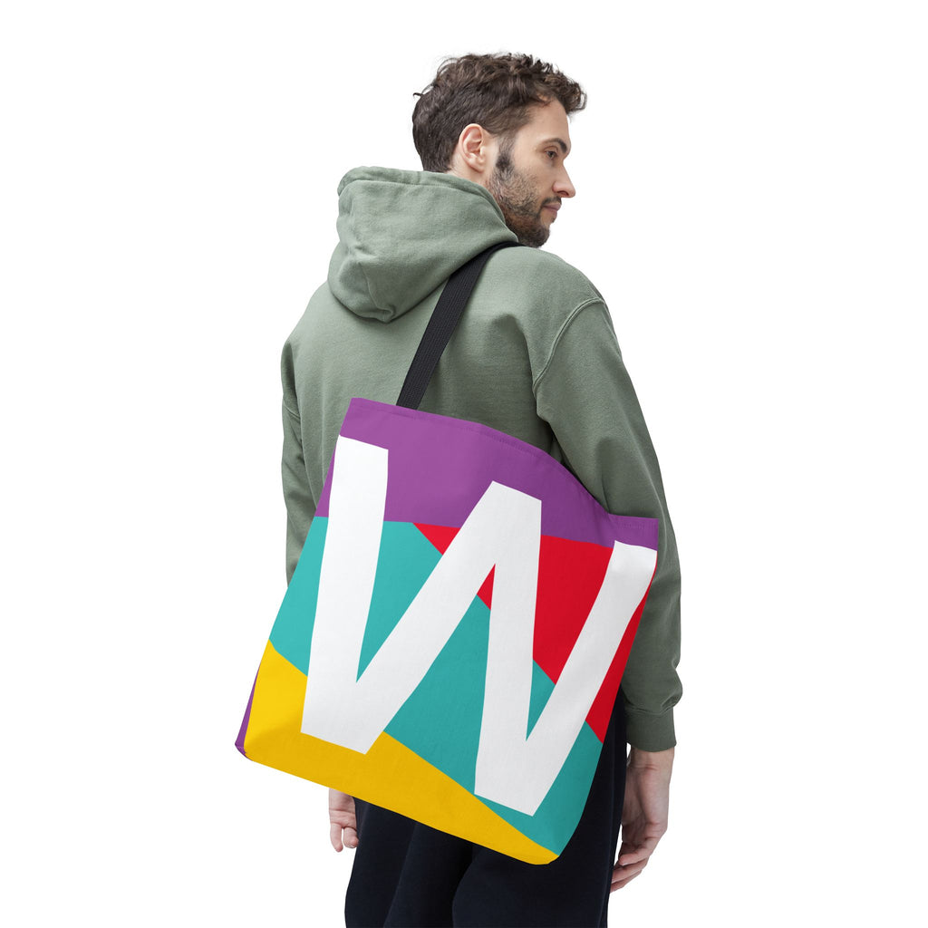 Monogram 'W' Colorblock Tote Bag — Personalized Initial W Shoulder Tote