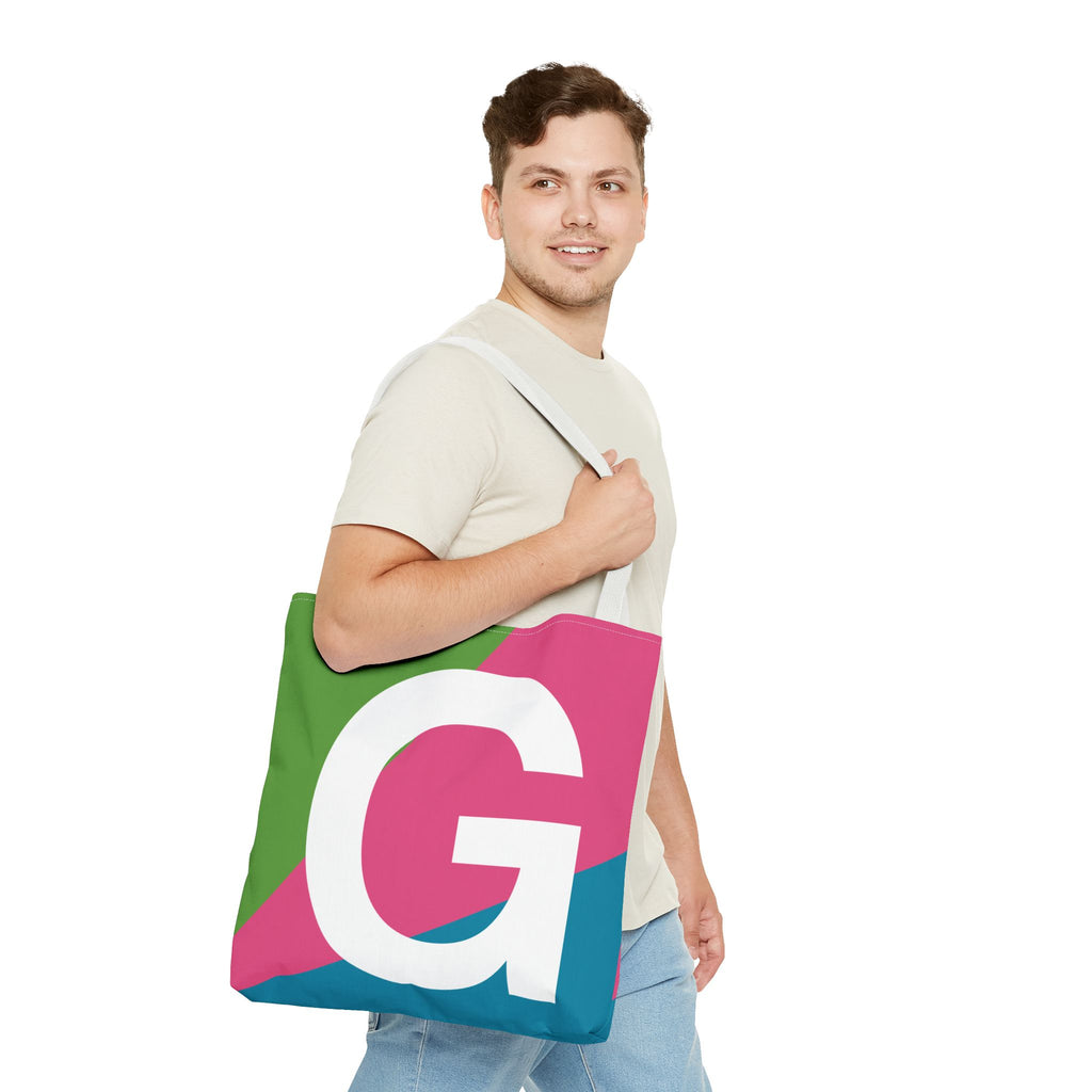 Monogram 'G' Colorblock Tote Bag — Personalized Initial G Shoulder Tote
