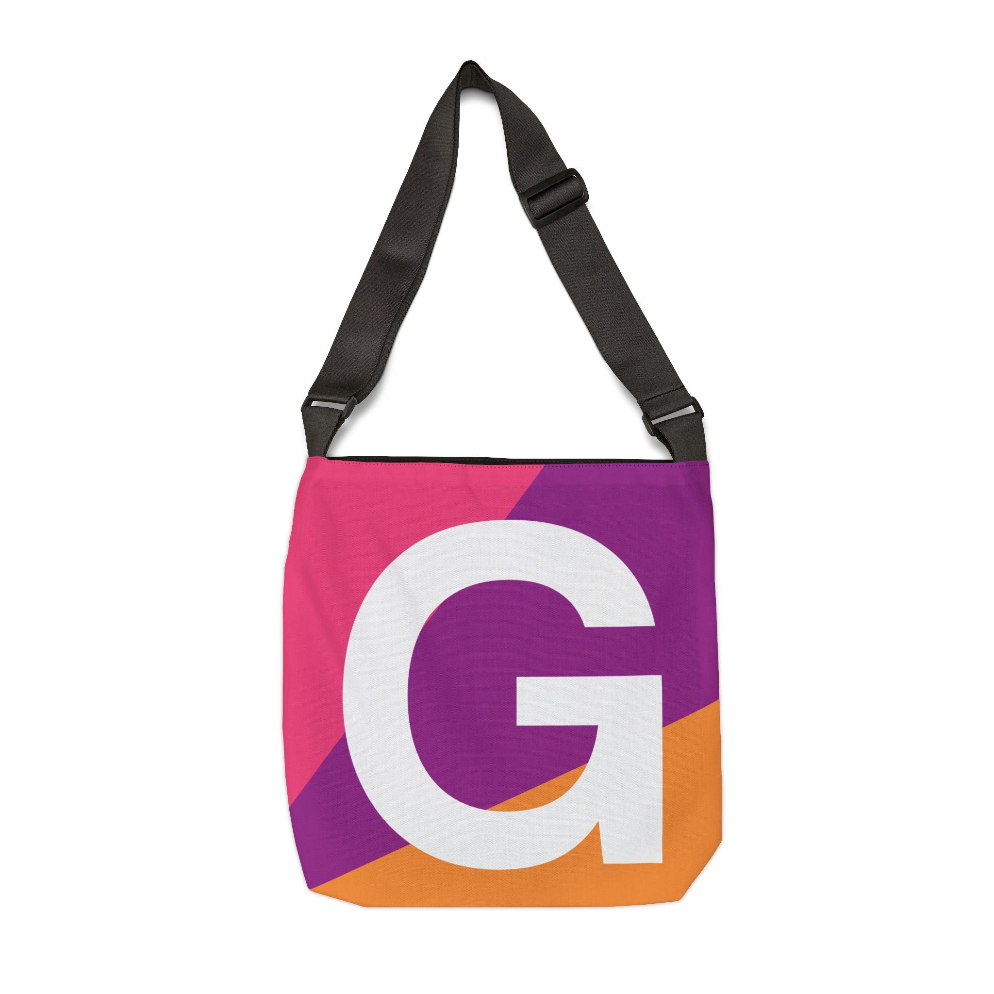 Initial Letter 'G' Colorblock Adjustable Tote Bag — Monogram Alphabet Shoulder Bag