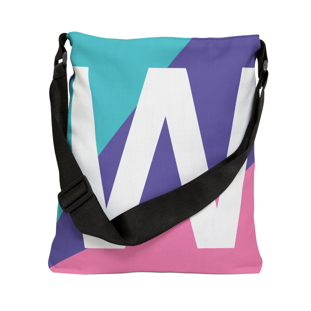 Letter 'W' Colorblock Adjustable Tote Bag — Monogram Alphabet Shoulder Bag