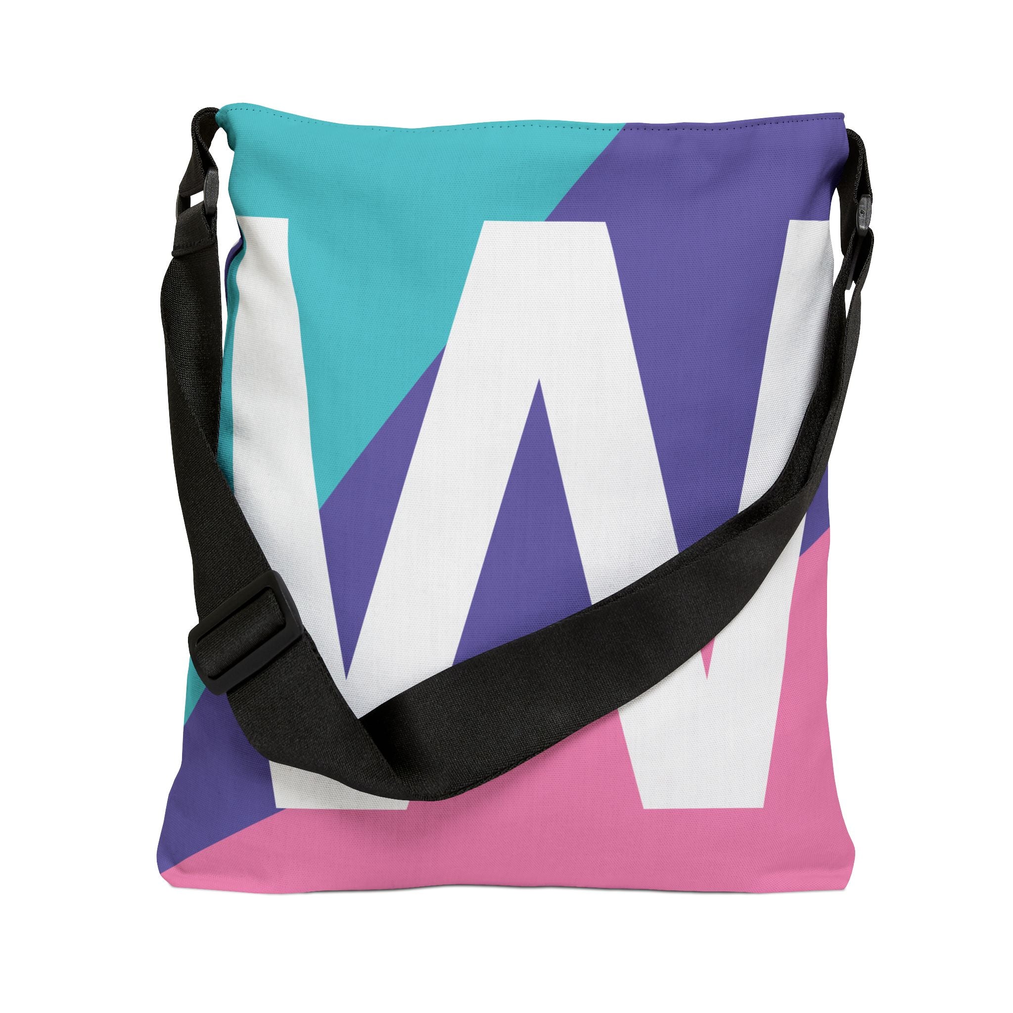 Letter 'W' Colorblock Adjustable Tote Bag — Monogram Alphabet Shoulder Bag