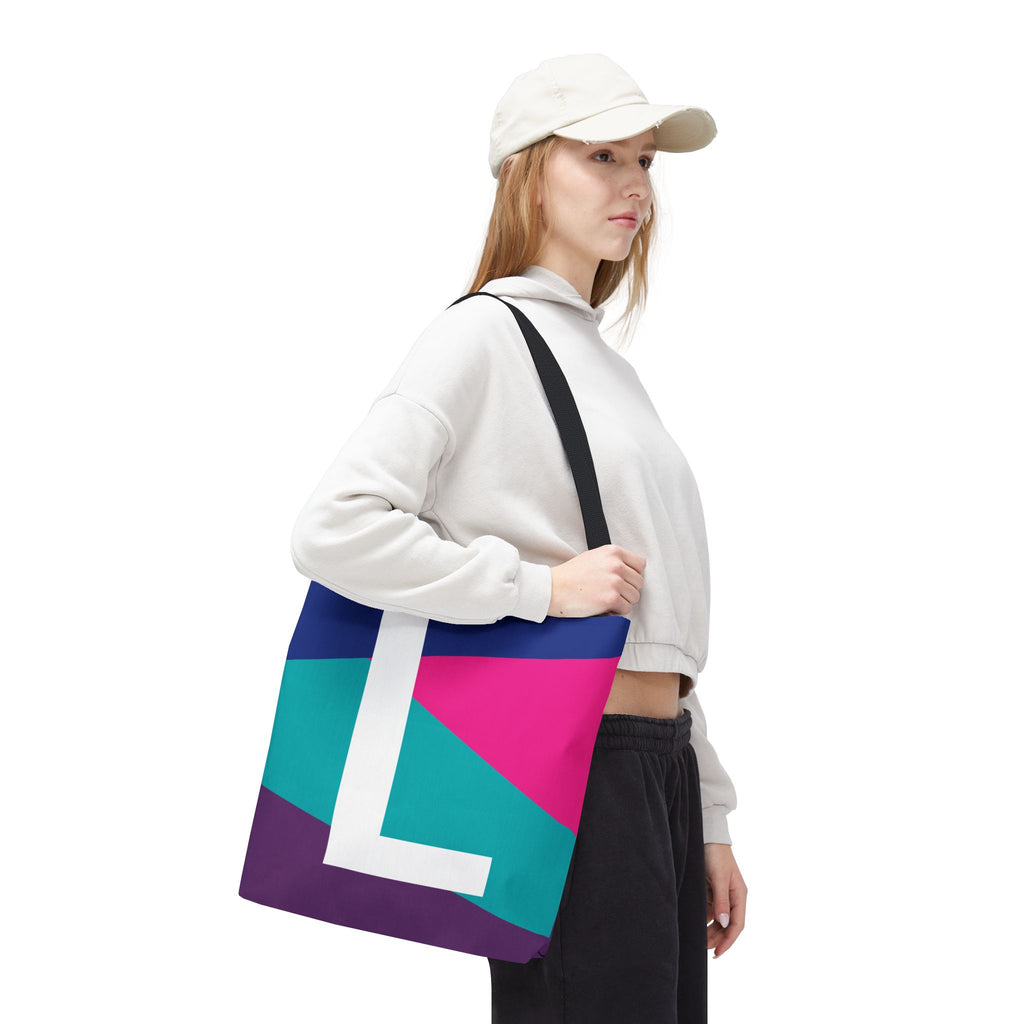 Monogram 'L' Colorblock Tote Bag — Personalized Initial L Shoulder Tote